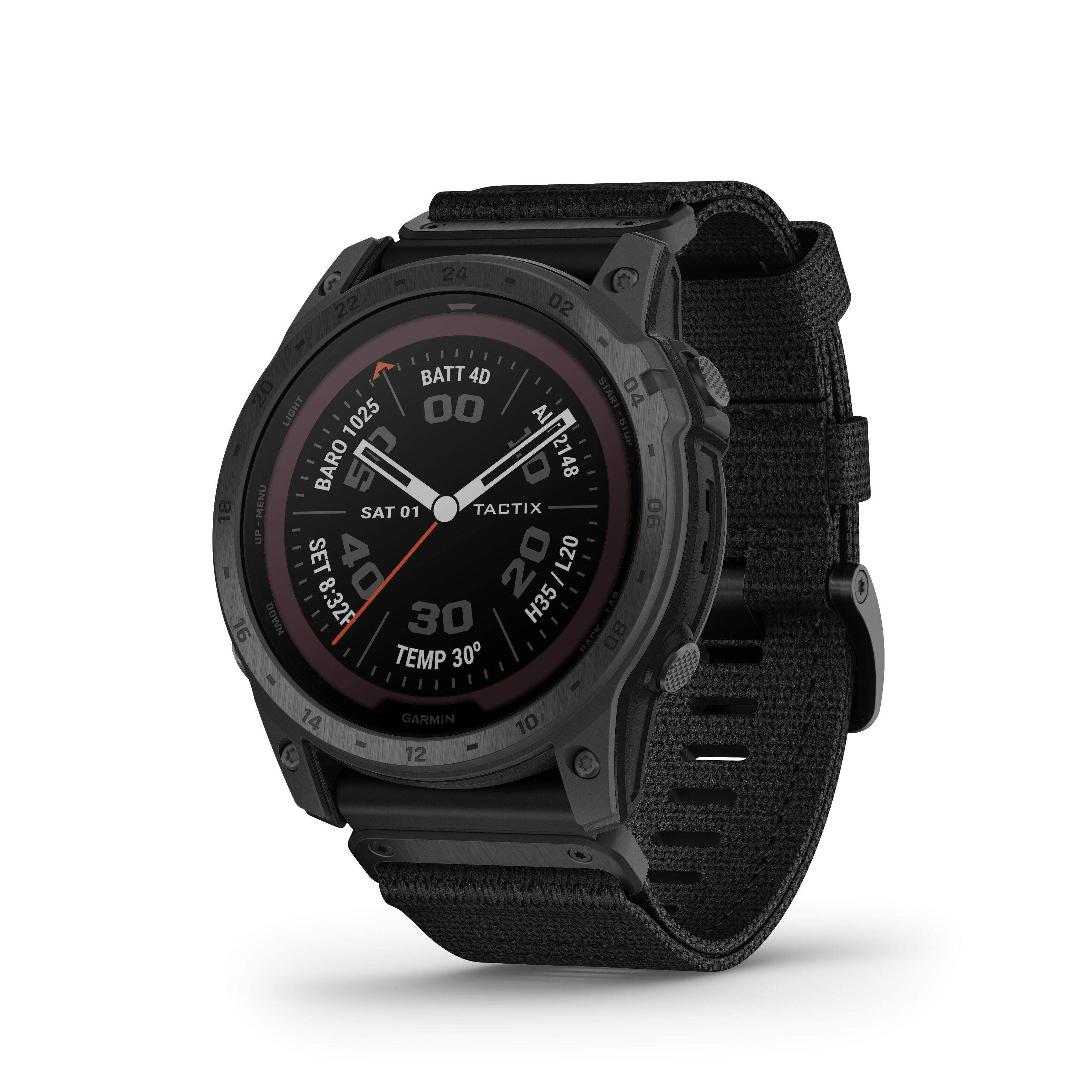 Left. Garmin - tactix 7 Pro Edition Solar-powered Tactical GPS Smartwatch 47 mm Fiber-reinforced polymer - Black.