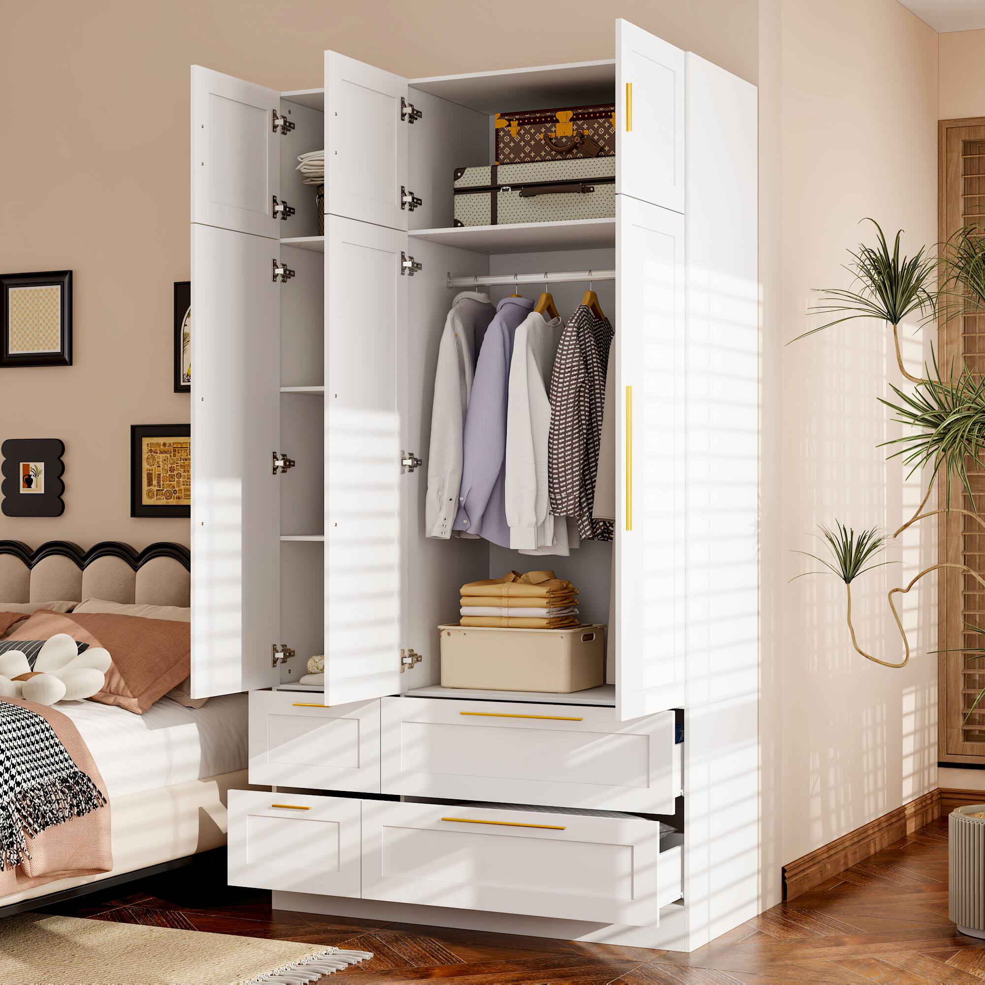 Alt View 1. FUFU & GAGA - FUFU&GAGA Wardrobe with Mirror: Stylish Storage with Safety & Function - White.