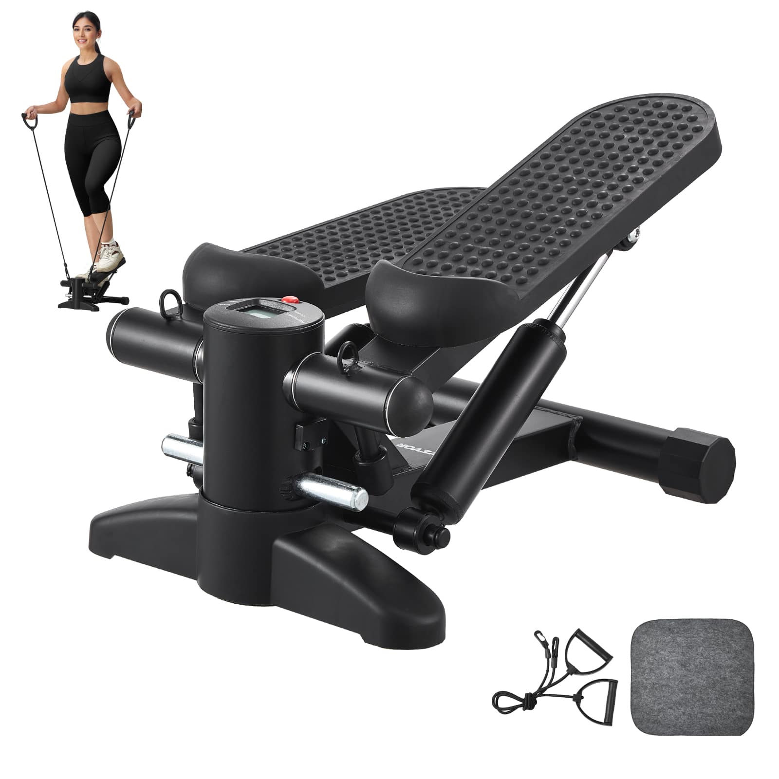 Front. VEVOR - Stair Stepper, Mini Stepper for Exercise at Home, Hydraulic Fitness Stepper with Resistance Bands - White,Black.