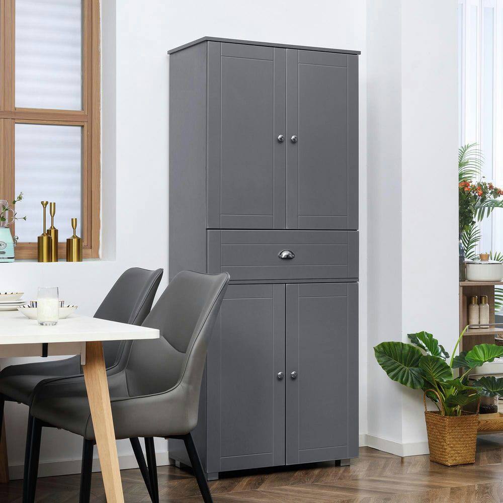 Front. Kadyn - 72-Inch Tall Pantry Cabinet with 4 Doors & Adjustable Shelving, Gray - Gray.