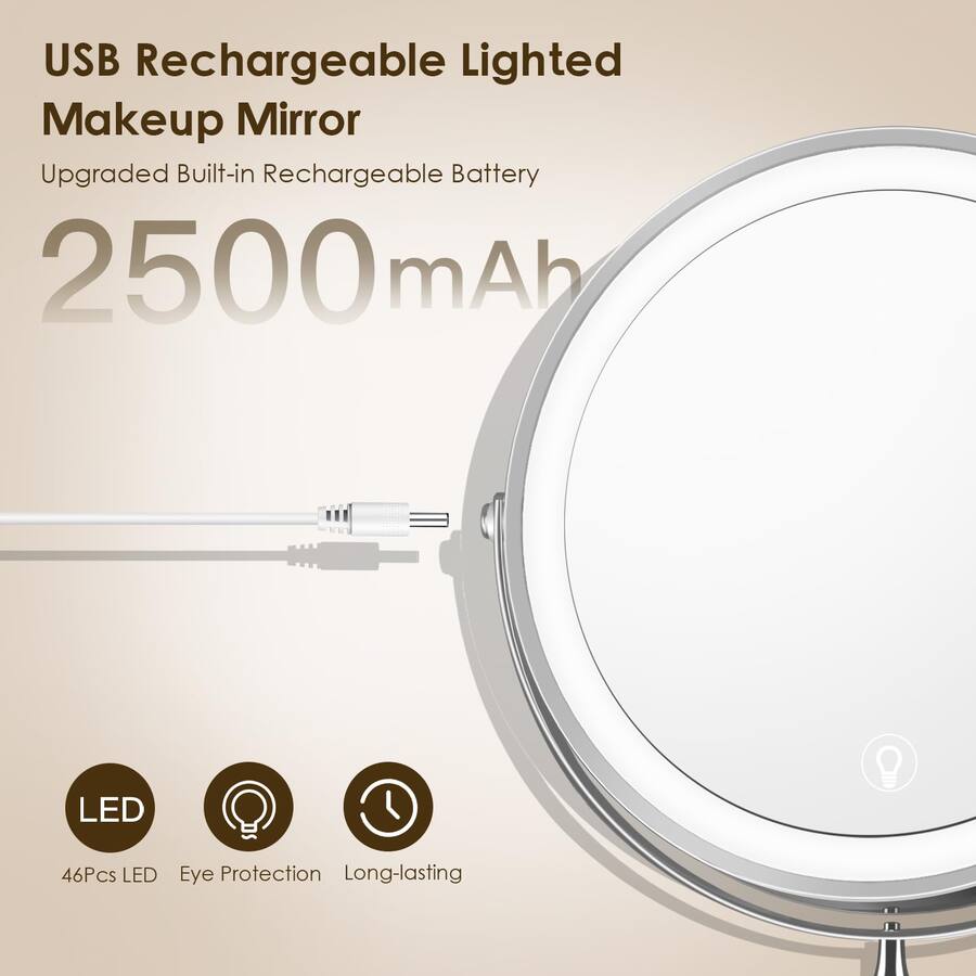 Pacoar Cade Lighted Makeup Mirror Rechargeable Double sided Light Up ...