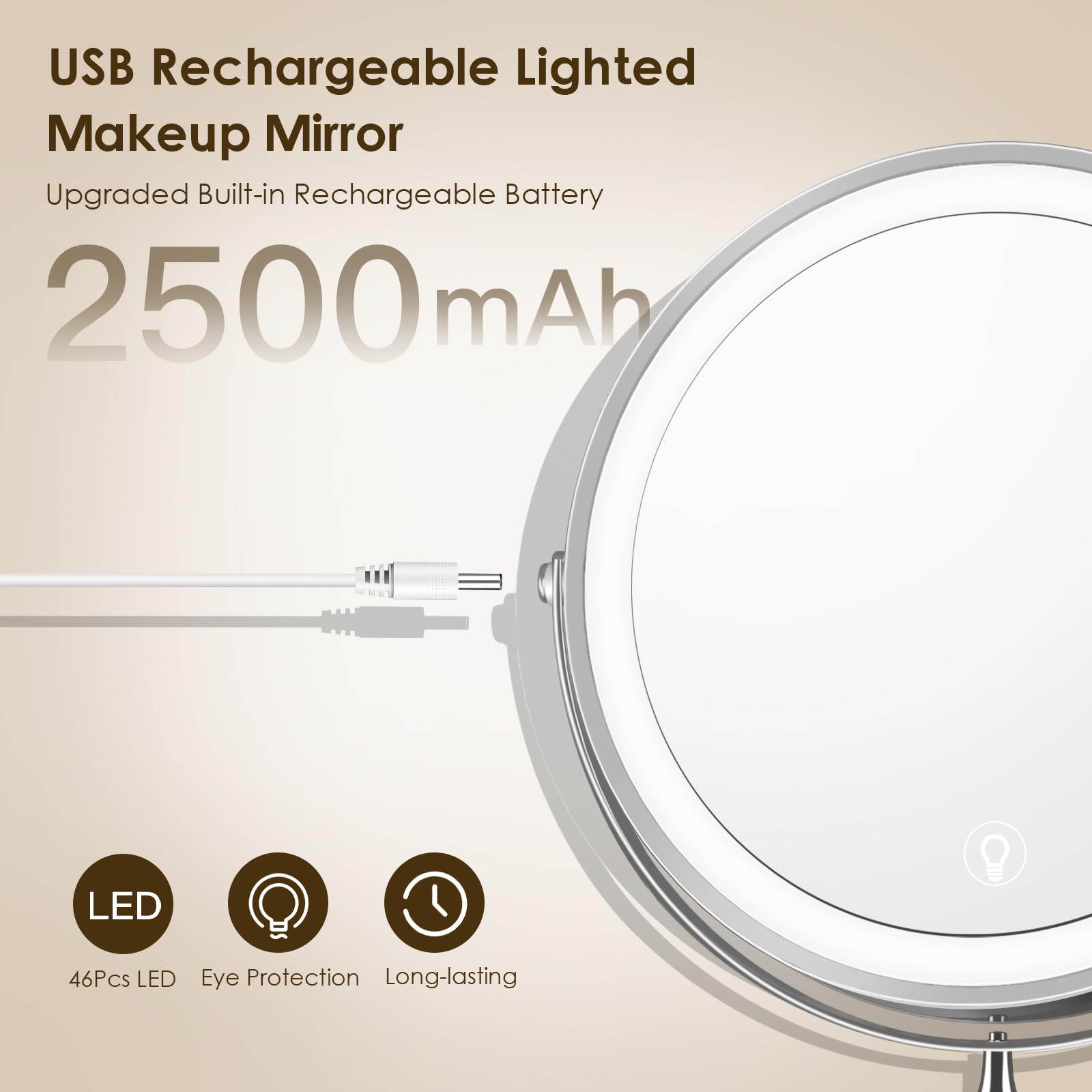 Pacoar Cade Lighted Makeup Mirror Rechargeable Double sided Light Up ...