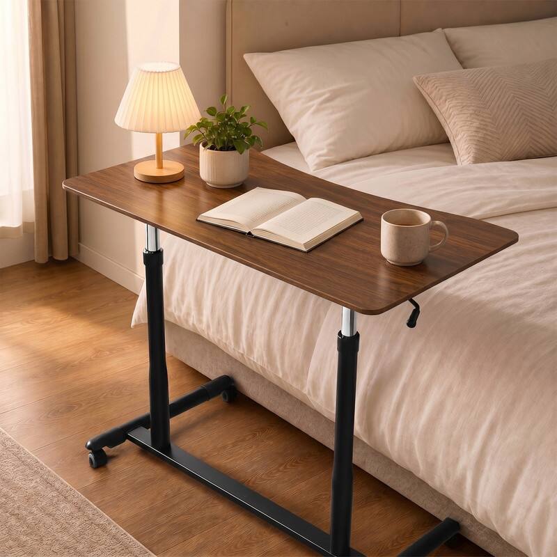 Angle. WELLFOR - Standing Desk with Mobile Portable Rolling Wheels, Height Adjustable PC Laptop Notebook Rolling Table for Home Office - Brown.
