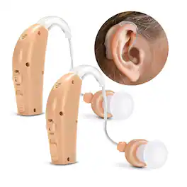 MSA Ear - Rechargeable Behind-the-Ear Personal Sound Amplifier Twin Pack with Charging Base - Beige