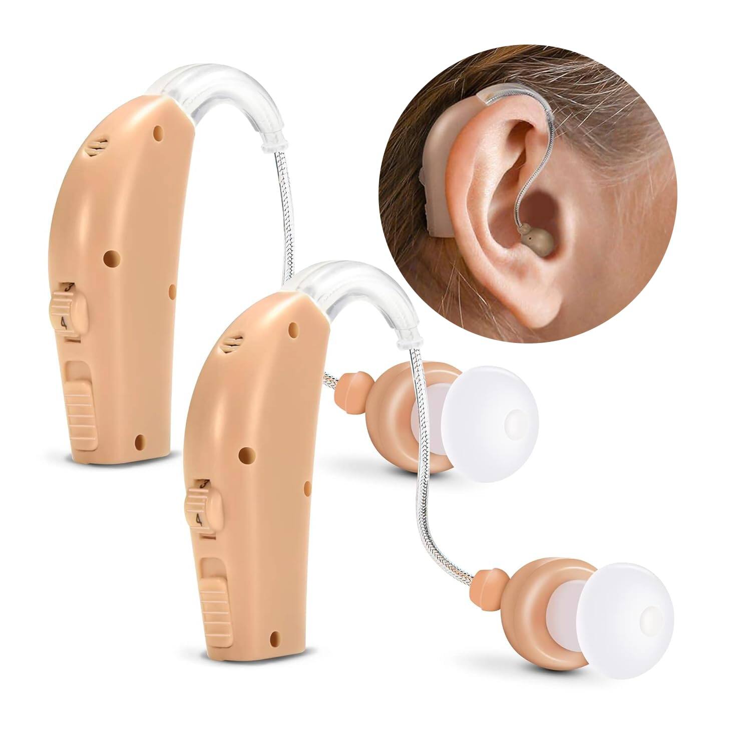 Front. MSA Ear - MSA Ear Rechargeable Behind-the-Ear Personal Sound Amplifier Twin Pack with Charging Base, Beige - Beige.