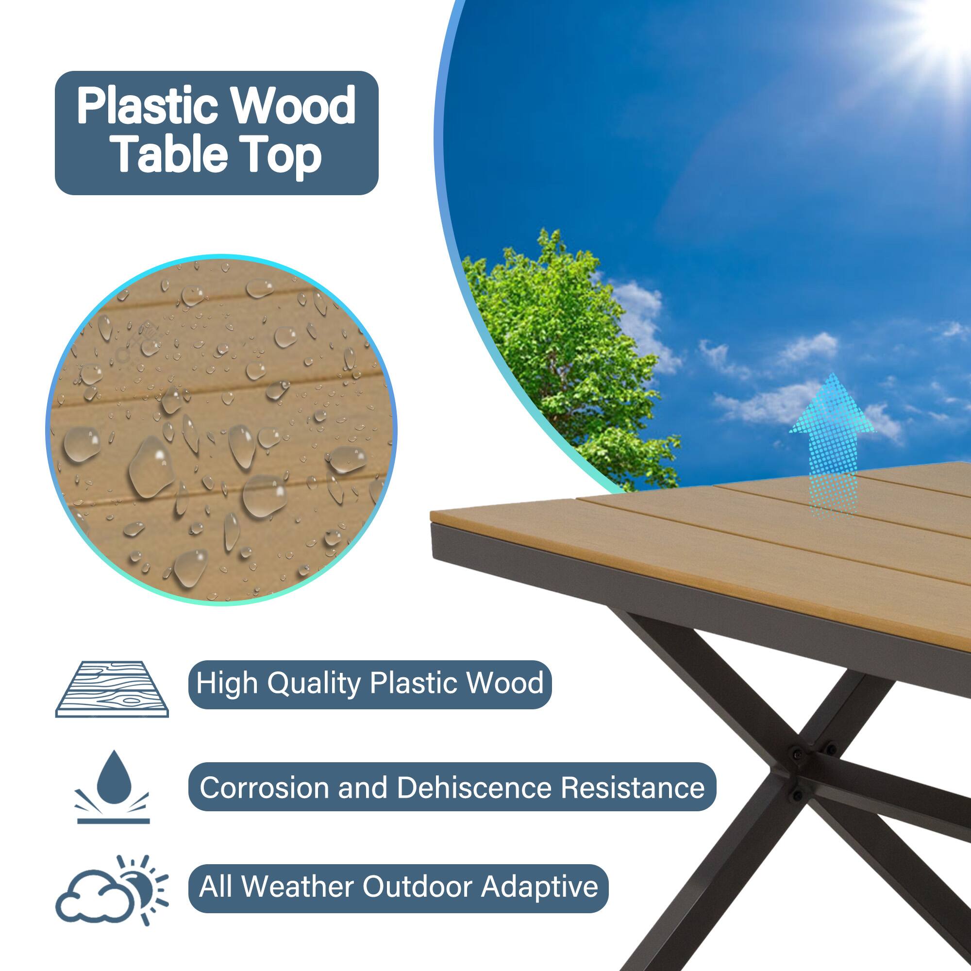 Plastic Wood Table Top

- High Quality Plastic Wood
- Corrosion and Dehiscence Resistance
- All Weather Outdoor Adaptive