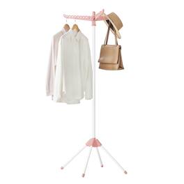 Songmics Home - Clothes Drying Rack, 59-Inch Folding Laundry Drying Rack with 3 Rotatable Arms for Hangers, 4 Legs, Stainless Steel - Pink and White