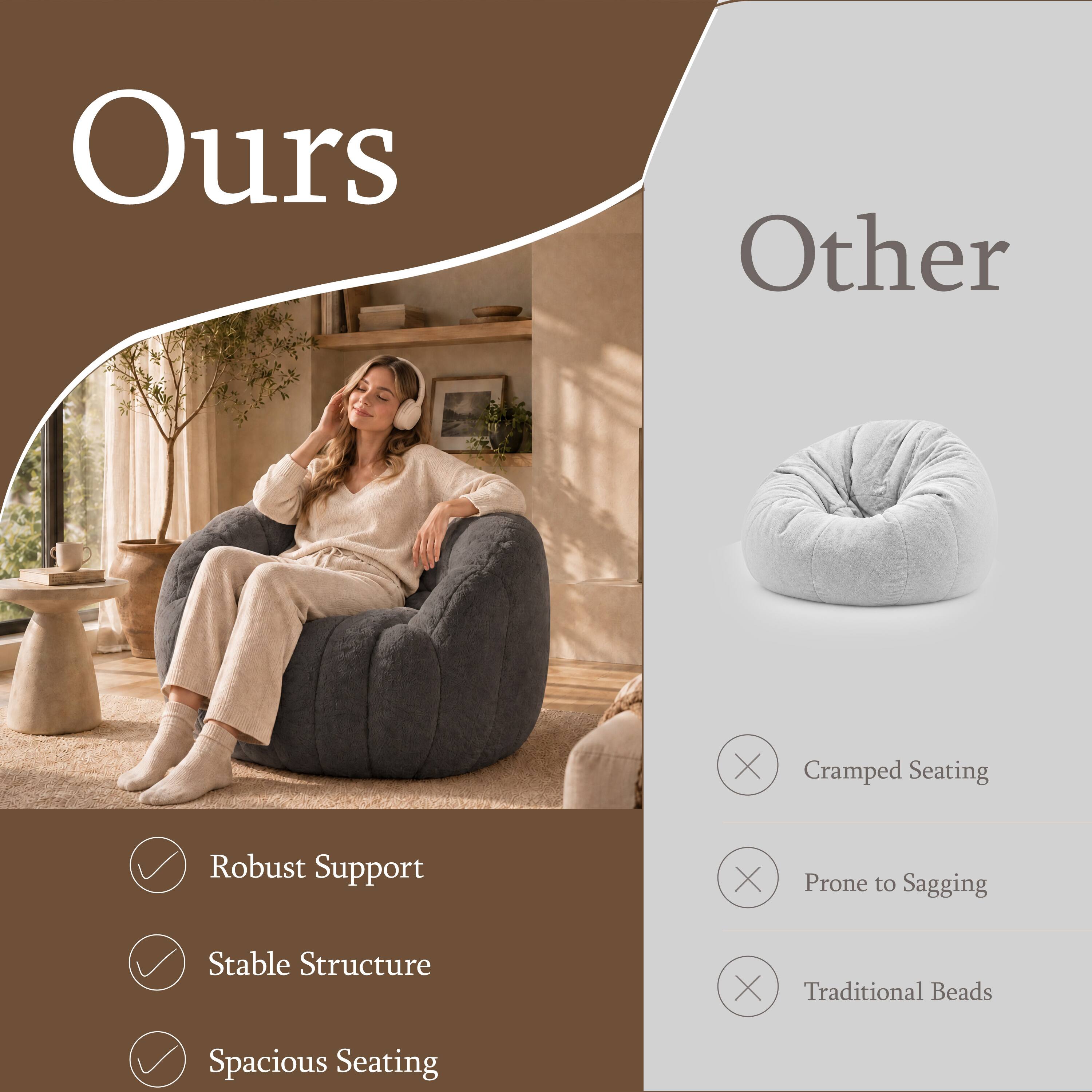 Ours
Other

Robust Support
Stable Structure
Spacious Seating

Cramped Seating
Prone to Sagging
Traditional Beads