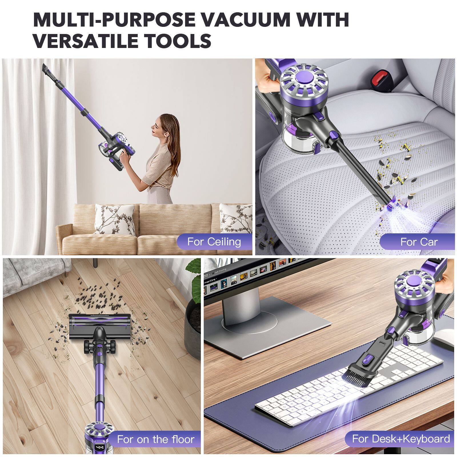 MULTI-PURPOSE VACUUM WITH VERSATILE TOOLS

- For Ceiling
- For Car
- For on the floor
- For Desk+Keyboard
