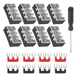 Unique Bargains - Screw Terminal Block 3 Positions, Dual Row, 600V 25A, with Screwdriver & Terminals, 8 Sets - Black