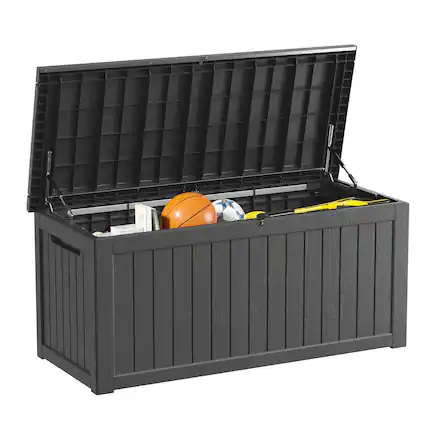 Front. Decksplore - 270 Gallon Outdoor Storage Box — Waterproof Resin Deck Box — Lockable and Durable Outdoor Storage Solution - Black.