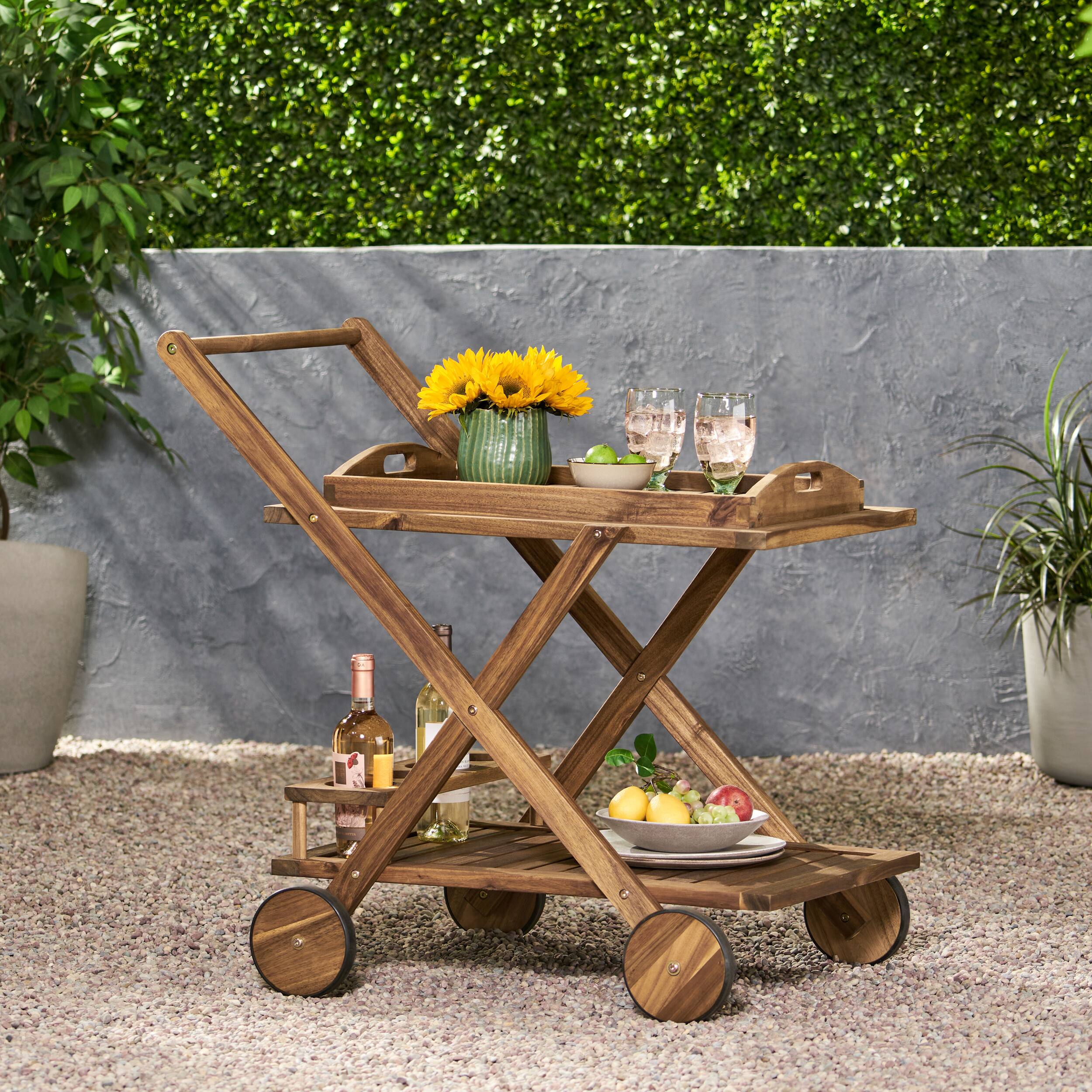 Angle. Mondawe - Mobile Bar Cart with Acacia Wood Finish - Natural.