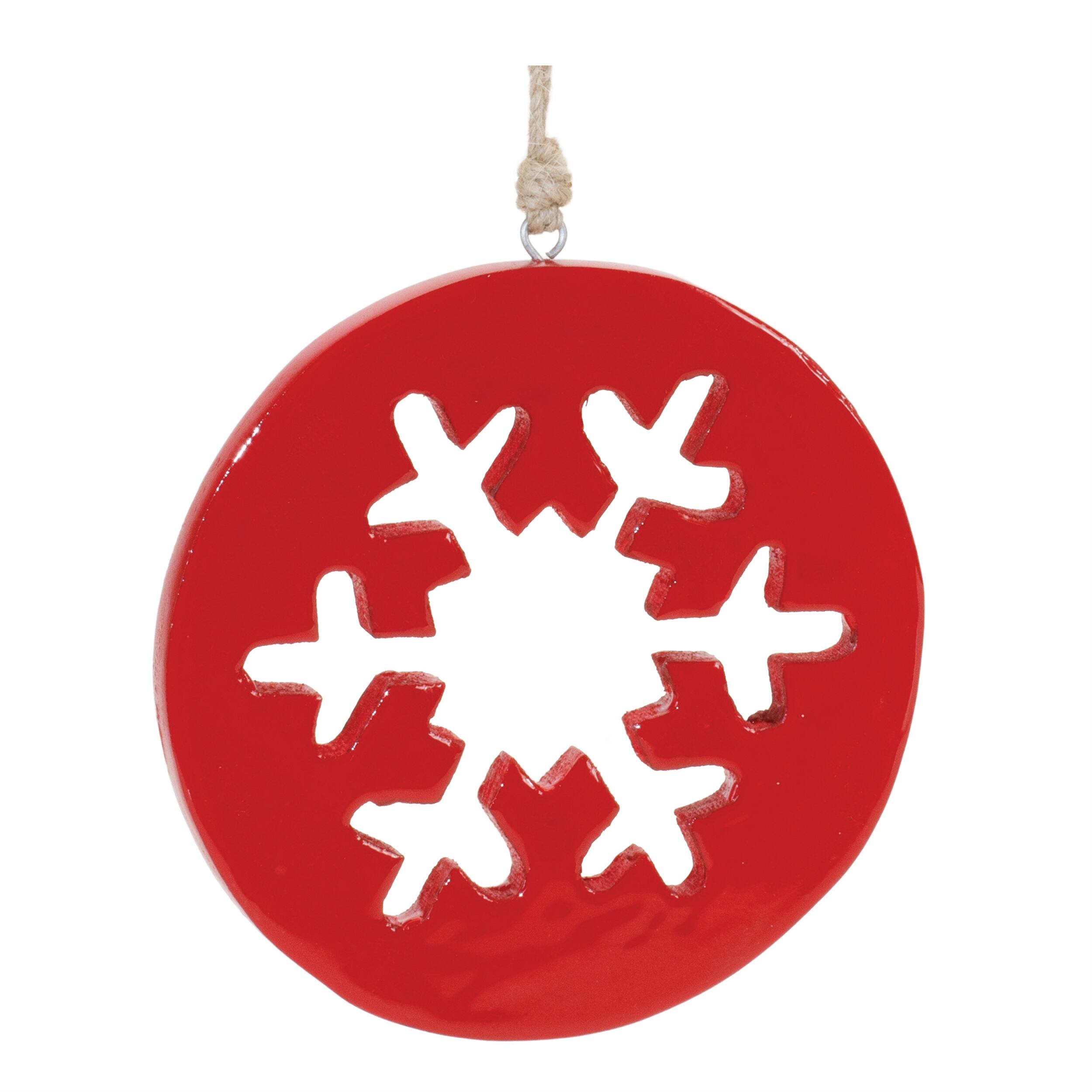 Left. BreeBe - Red Wood Snowflake Cut-Out Ornament (Set of 12) - Red.