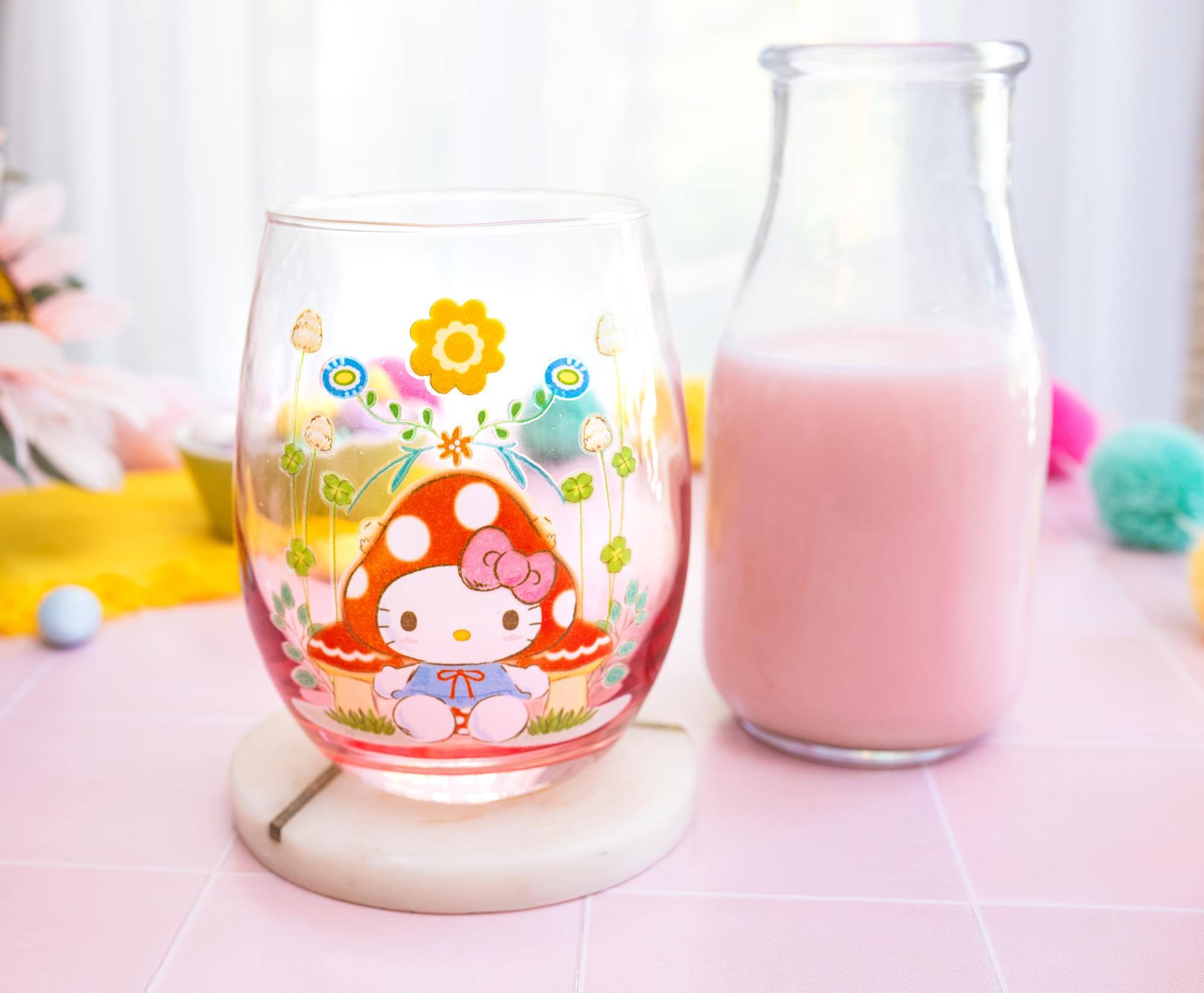 Alt View 4. Silver Buffalo - Sanrio Hello Kitty Mushroom Art Stemless Wine Glass | Holds 20 Ounces - Clear.