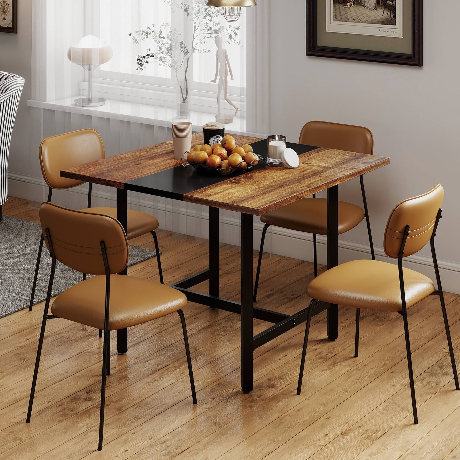 Alt View 4. Costway - Costway 1 PCS 39.5" Square Conference Table with Thickened Tabletop & Heavy-duty Metal Frame - Rustic Brown + Black.