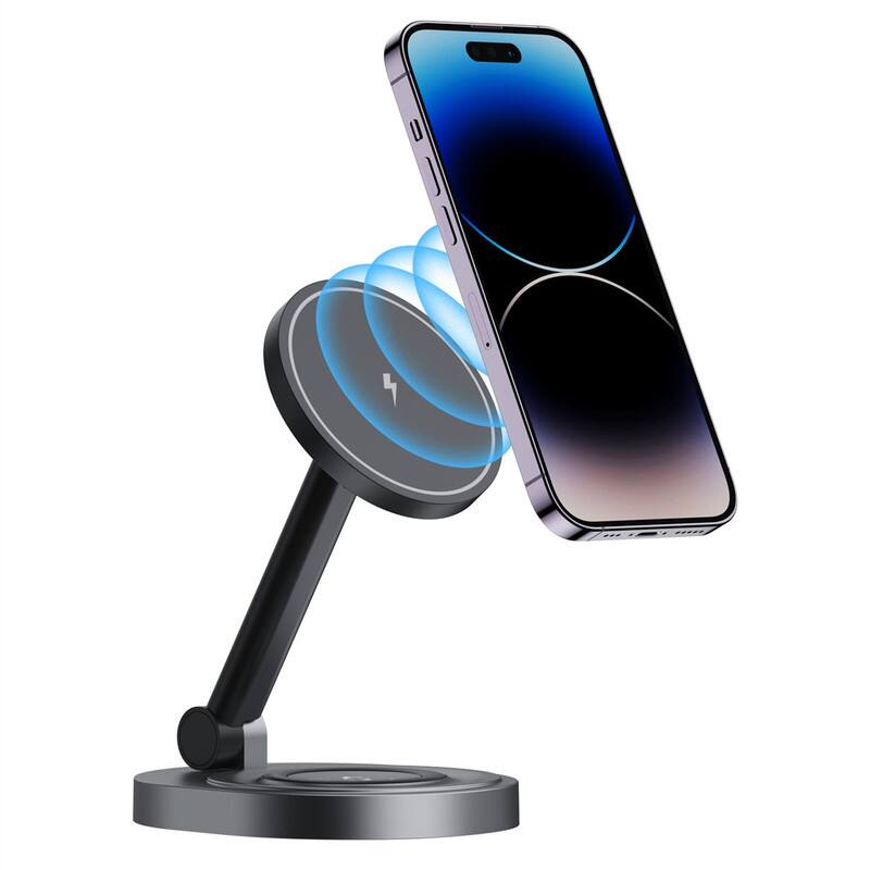Back. RISOKEYS - Magsafe Magnetic Wireless Charger - Fast Charging Desktop Phone Stand, Compatible with Apple Watch Wireless Charging - Black.