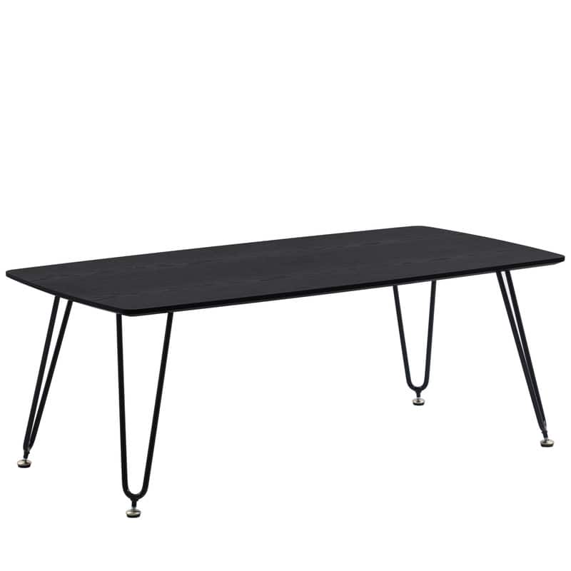 Front. LeisureMod - Elmwood Minimalist Mid-Century Rectangular MDF Coffee Table with Black Iron Frame for Home Living Room - Black.