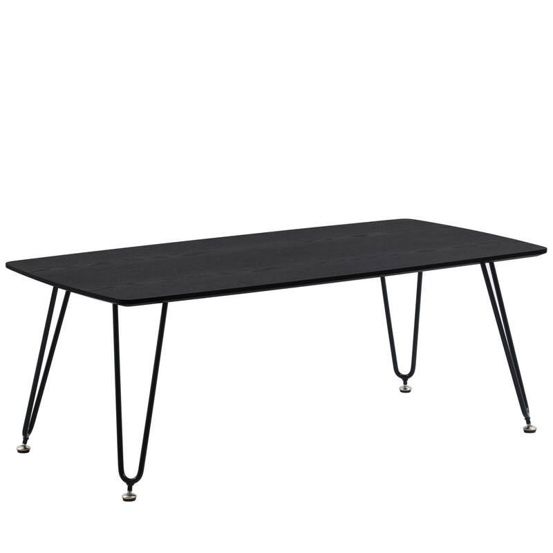 Front. LeisureMod - Elmwood Minimalist Mid-Century Rectangular MDF Coffee Table with Black Iron Frame for Home Living Room - Black.