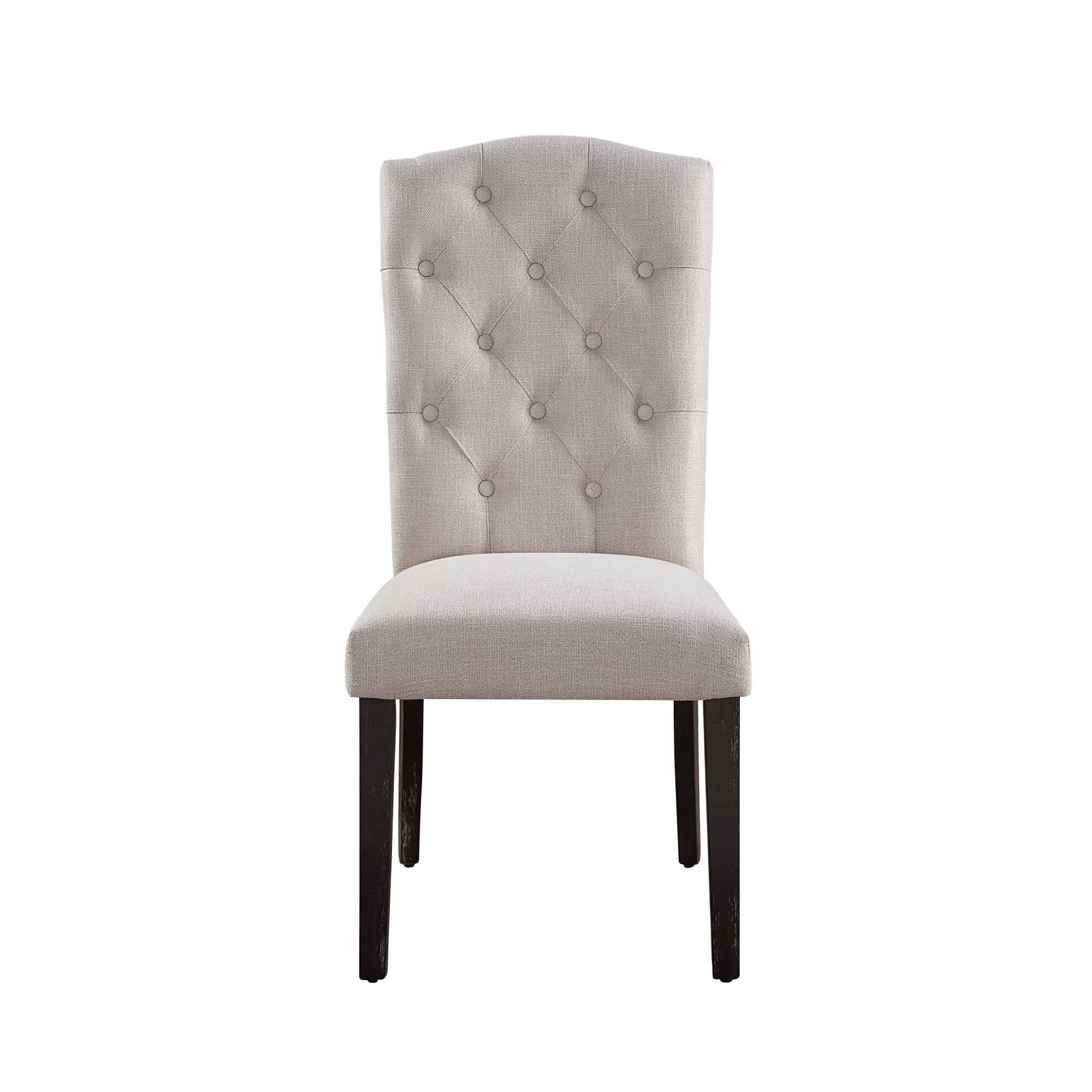 Back. GOODSILO - Elegant Beige Linen Upholstered Dining Chair with Weathered Espresso Wooden Legs, Set of 2 - Beige.