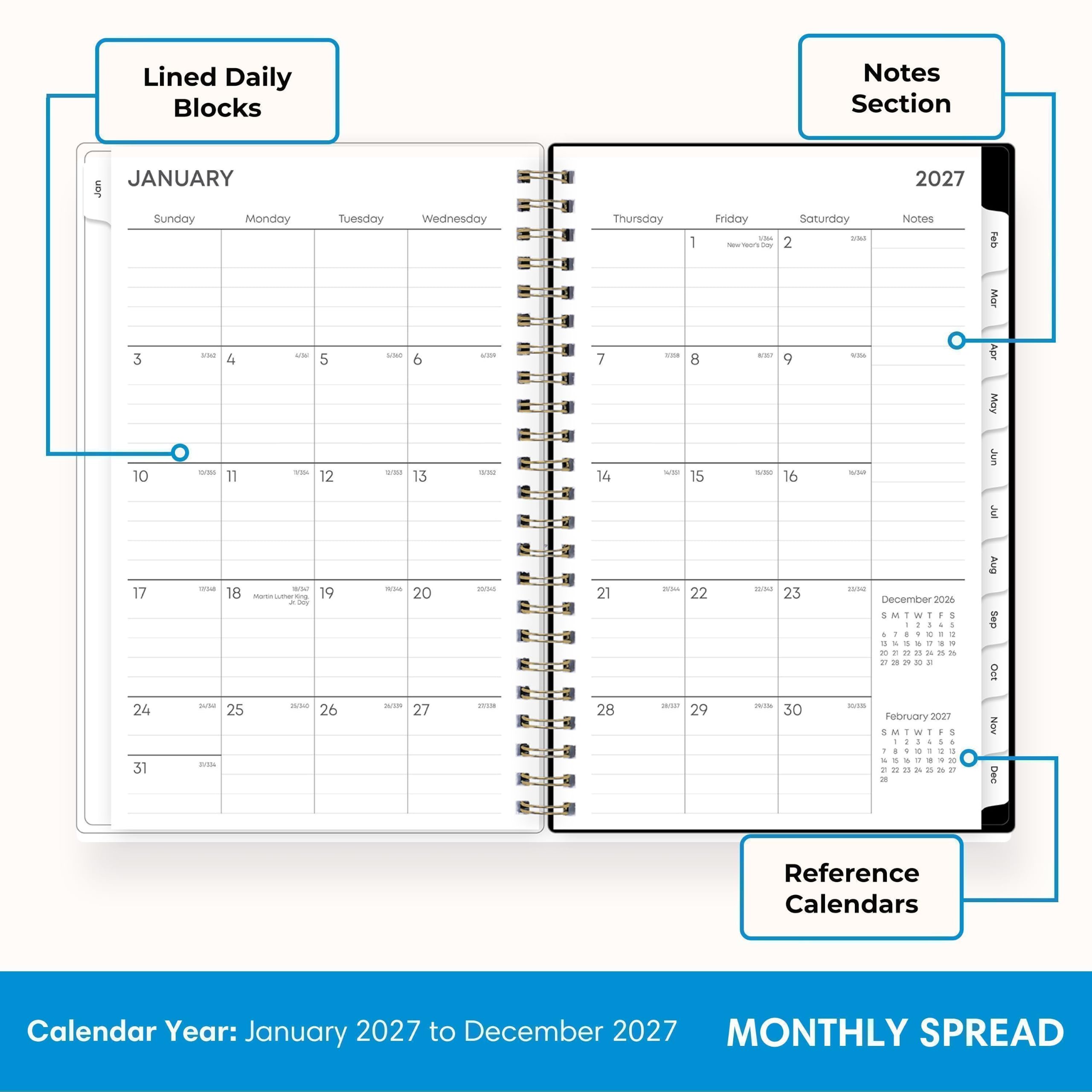 Lined Daily Blocks

Notes Section

JANUARY
Sunday Monday Tuesday Wednesday Thursday Friday Saturday
3 4 5 6 7 8 9
10 11 12 13 14 15 16
17 18 19 20 21 22 23
24 25 26 27 28 29 30
31

2027

February 2027
1 2 3 4 5 6 7
8 9 10 11 12 13 14
15 16 17 18 19 20 21
22 23 24 25 26 27

March 2027
1 2 3 4 5 6 7
8 9 10 11 12 13 14
15 16 17 18 19 20 21
22 23 24 2