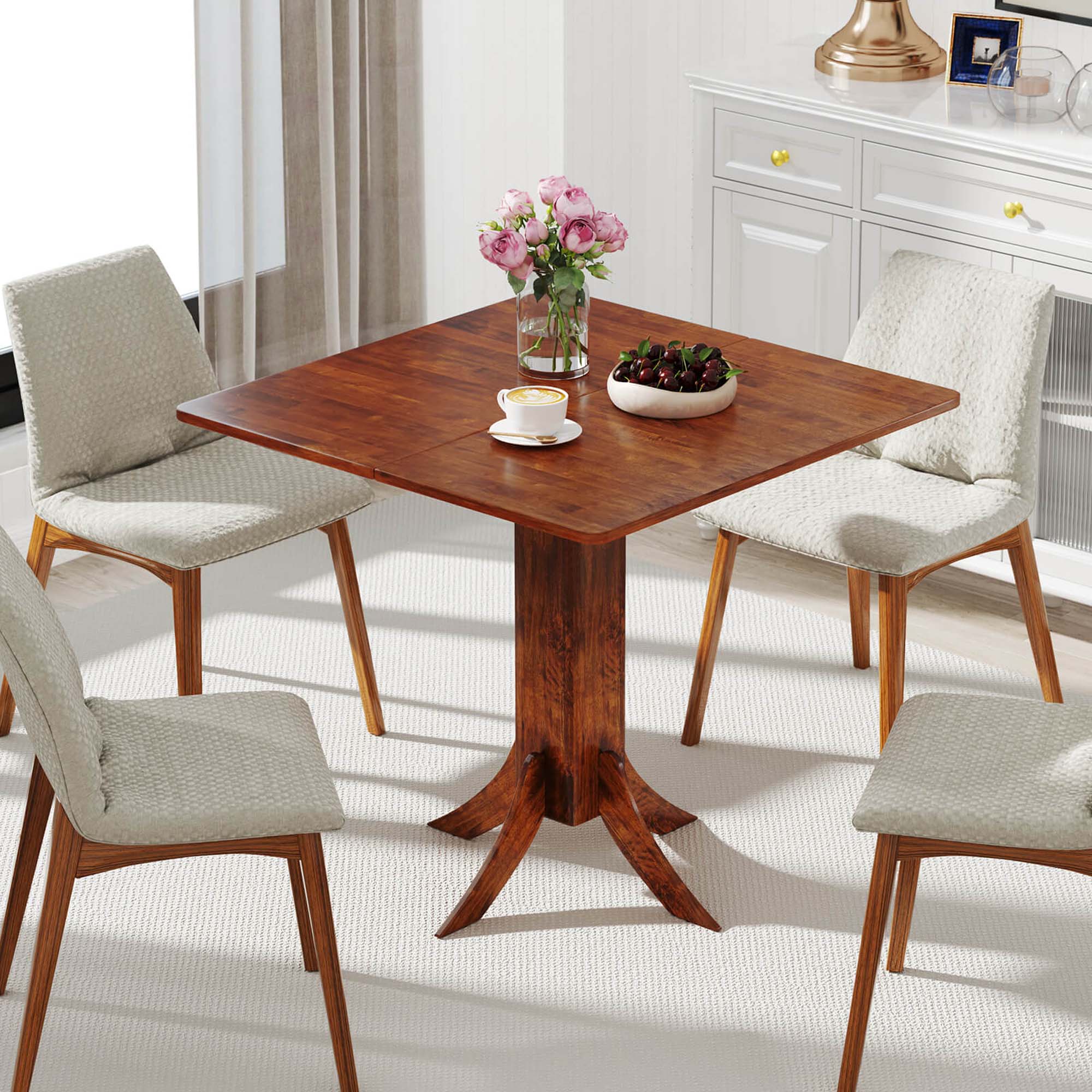 Alt View 2. Costway - Square Dining Table with Pedestal Base 33" Wooden Kitchen Table for 2-4 People - Brown.