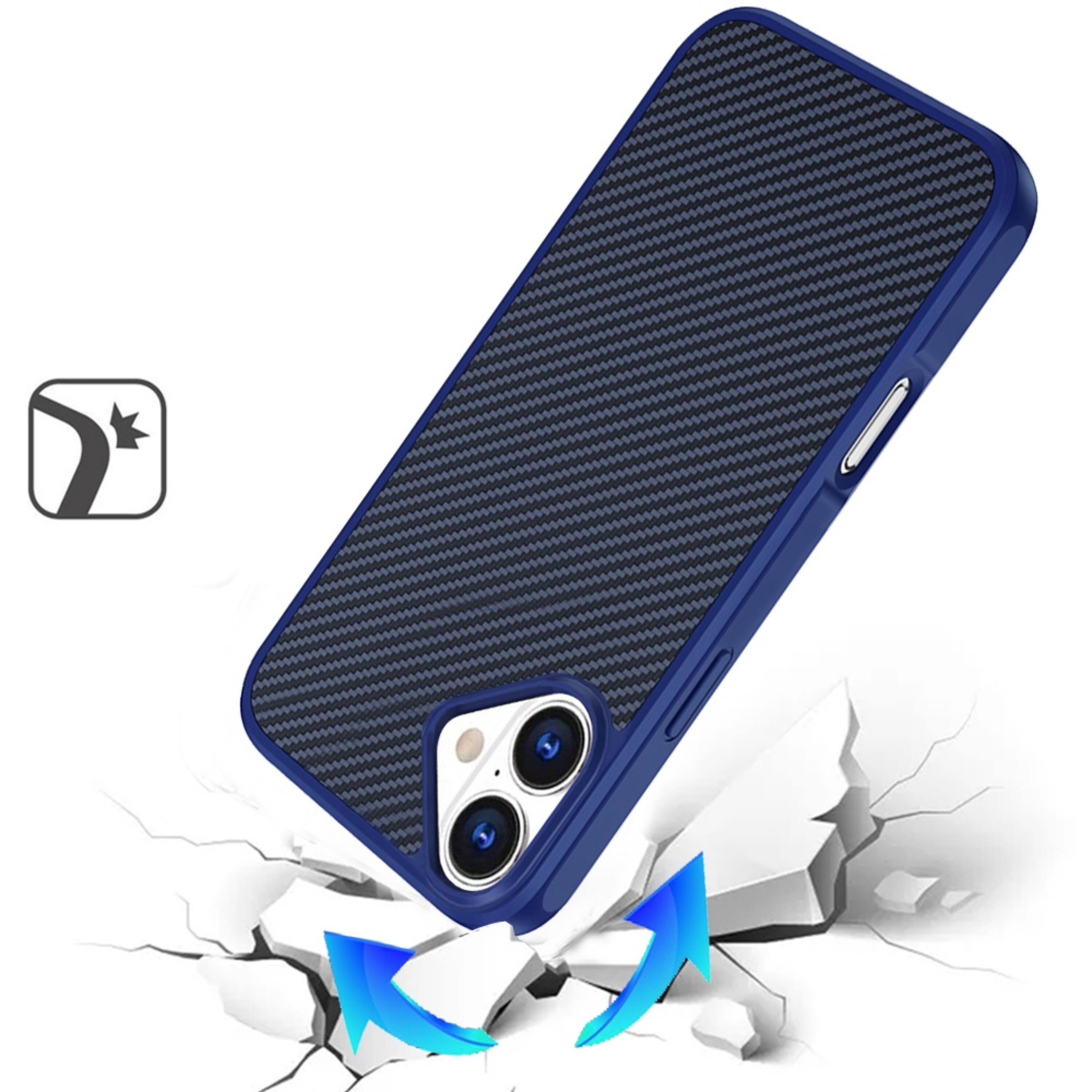 Angle. Kitcheniva - Carbon Fiber Print Hidden Magnetic Circle Phone Case With Tempered Glass For iPhone 17 Navy Blue - Navy Blue.
