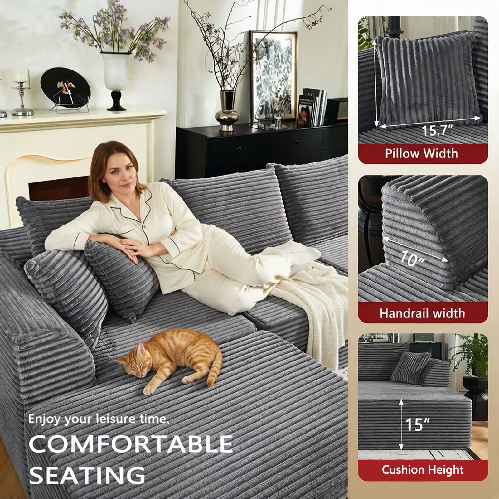 Anysun Deep Seat Modular Sectional Compression Sofa with High Density ...