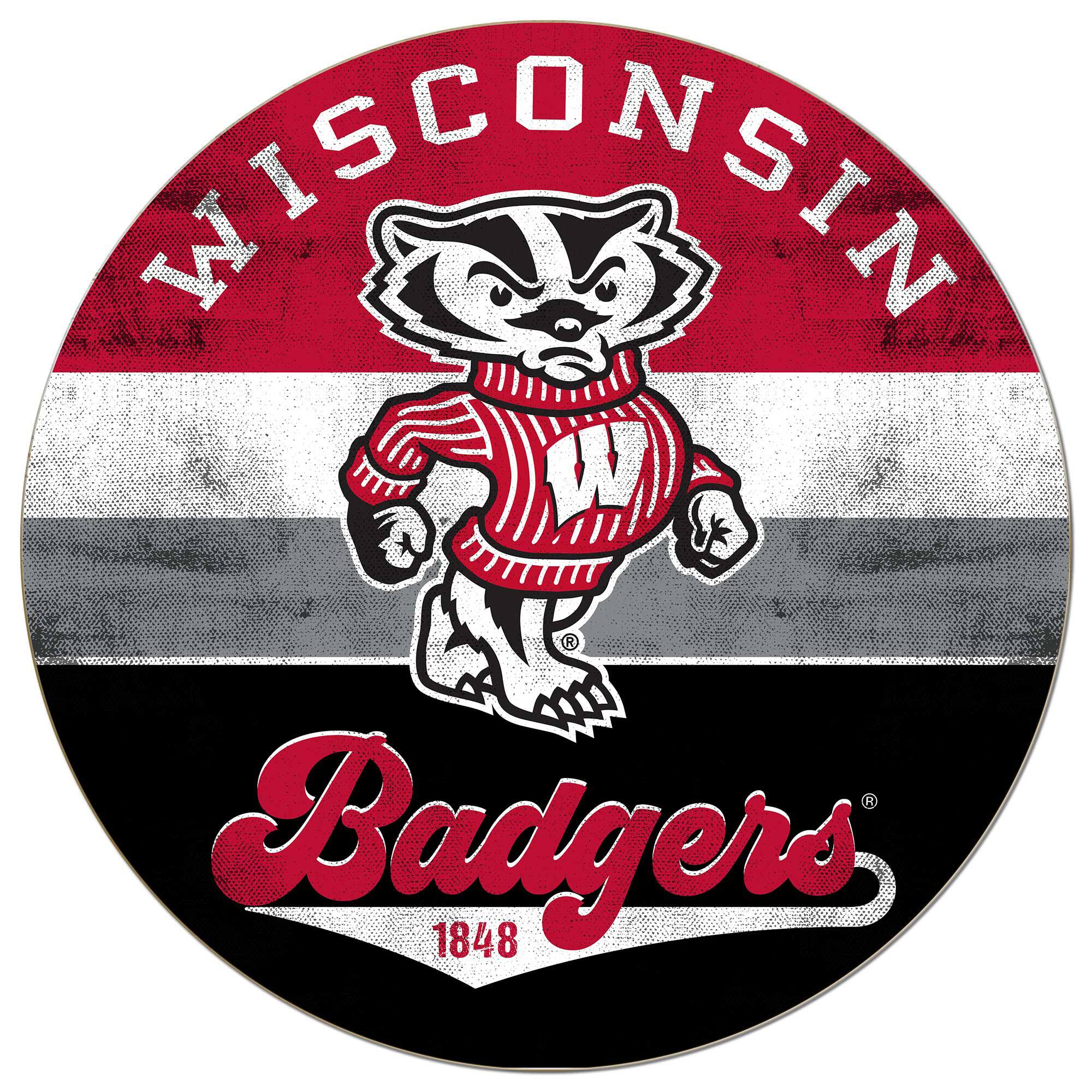 Jardine - Wisconsin Badgers 20'' x 20'' Retro Logo Circle Sign - Red