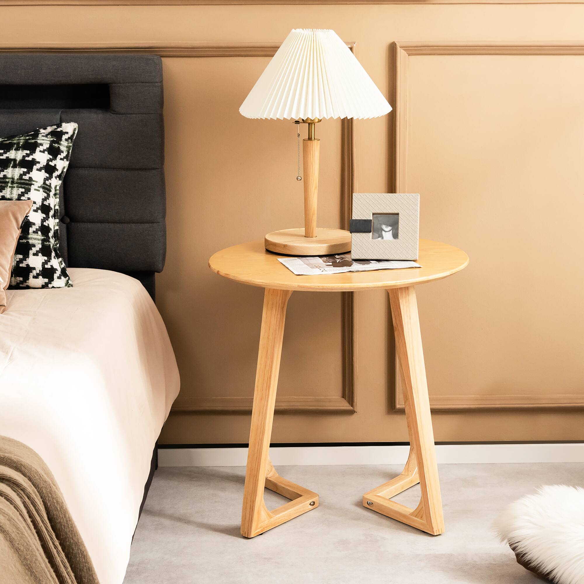 Alt View 16. Costway - 24'' Round Side Table Solid Rubber Wood End Table Beside Sofa&Bed for Small Space Natural - Natural.