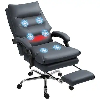 Front. Vinsetto - Massage Office Chair, Heated Reclining Chair with Footrest, Double-tier Padding, Swivel Wheels - Dark Gray.