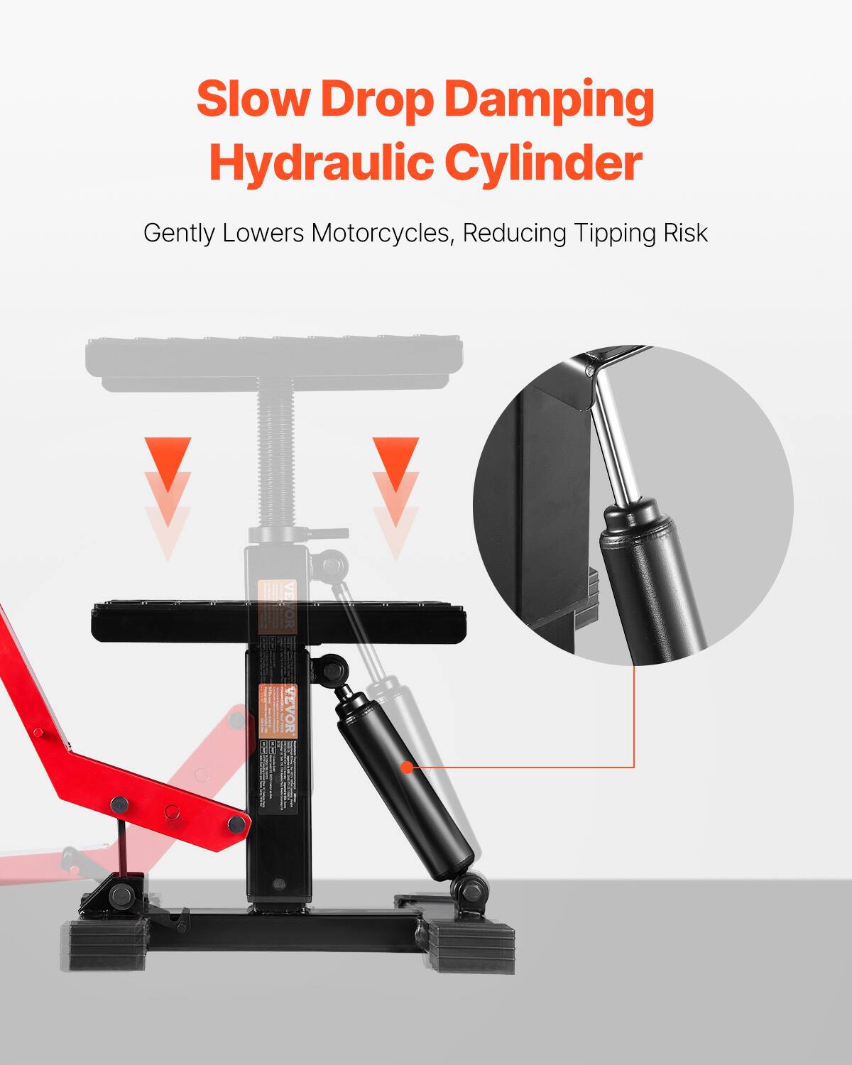 Slow Drop Damping Hydraulic Cylinder Gently Lowers Motorcycles, Reducing Tipping Risk

VEVOR