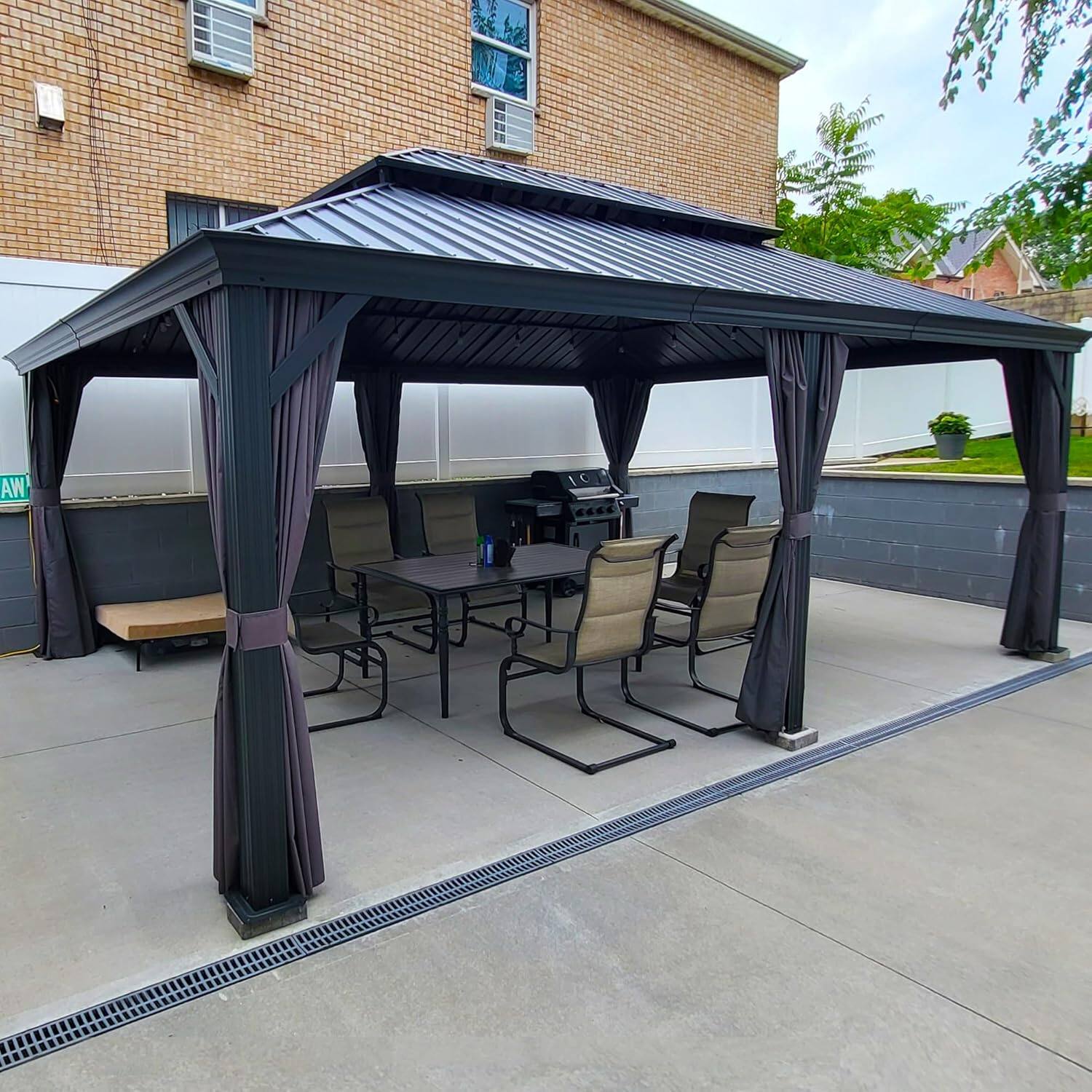 Angle. PURPLE LEAF - 14' X 20' Permanent Hardtop Aluminum Gazebo with Double Roof for Patio Lawn and Garden, Curtains and Netting Included - 14' X 20'.