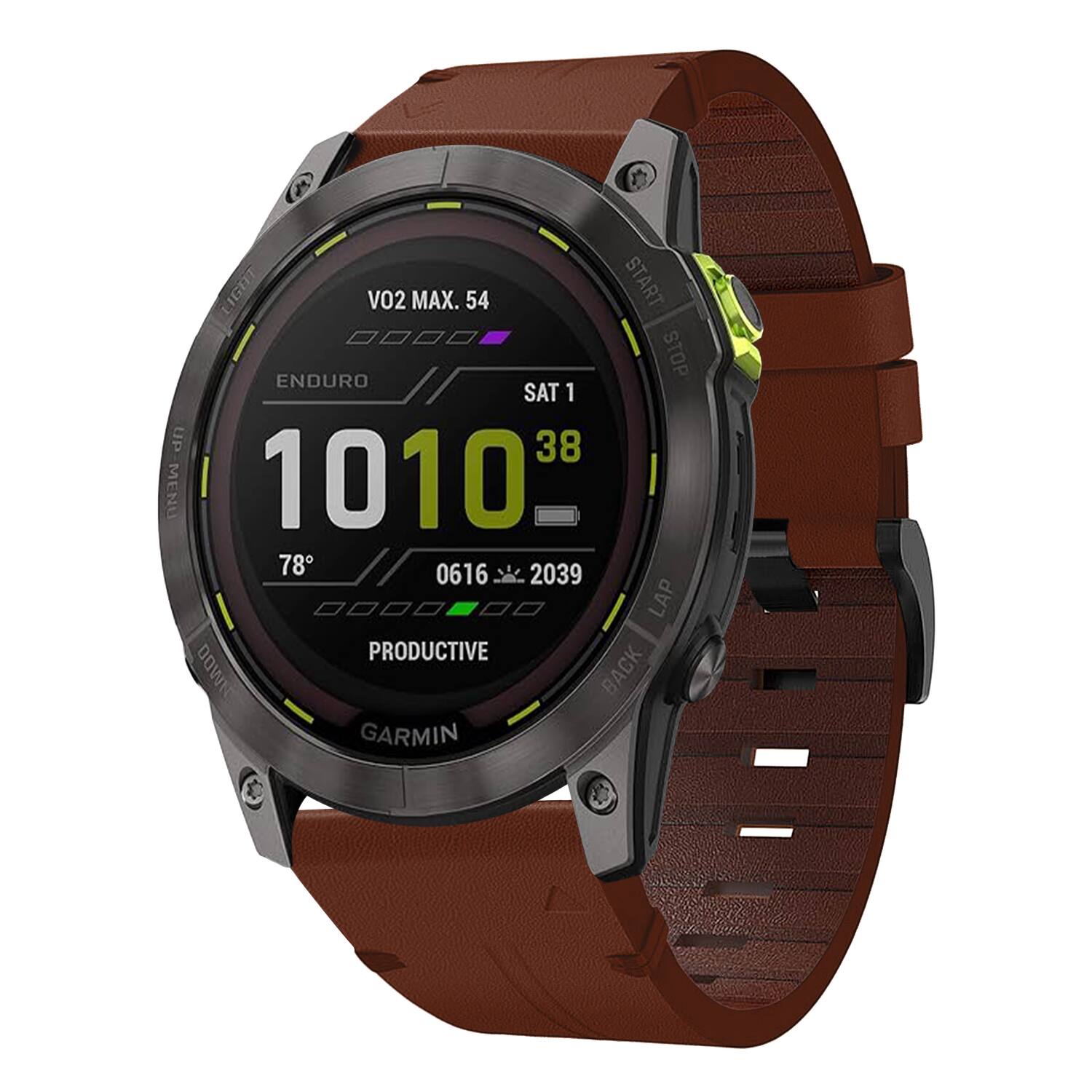 LIGHT VO2 MAX. 54  
ENDURO SAT 1  
1010 38  
78°  
0616 2039  
PRODUCTIVE  
GARMIN