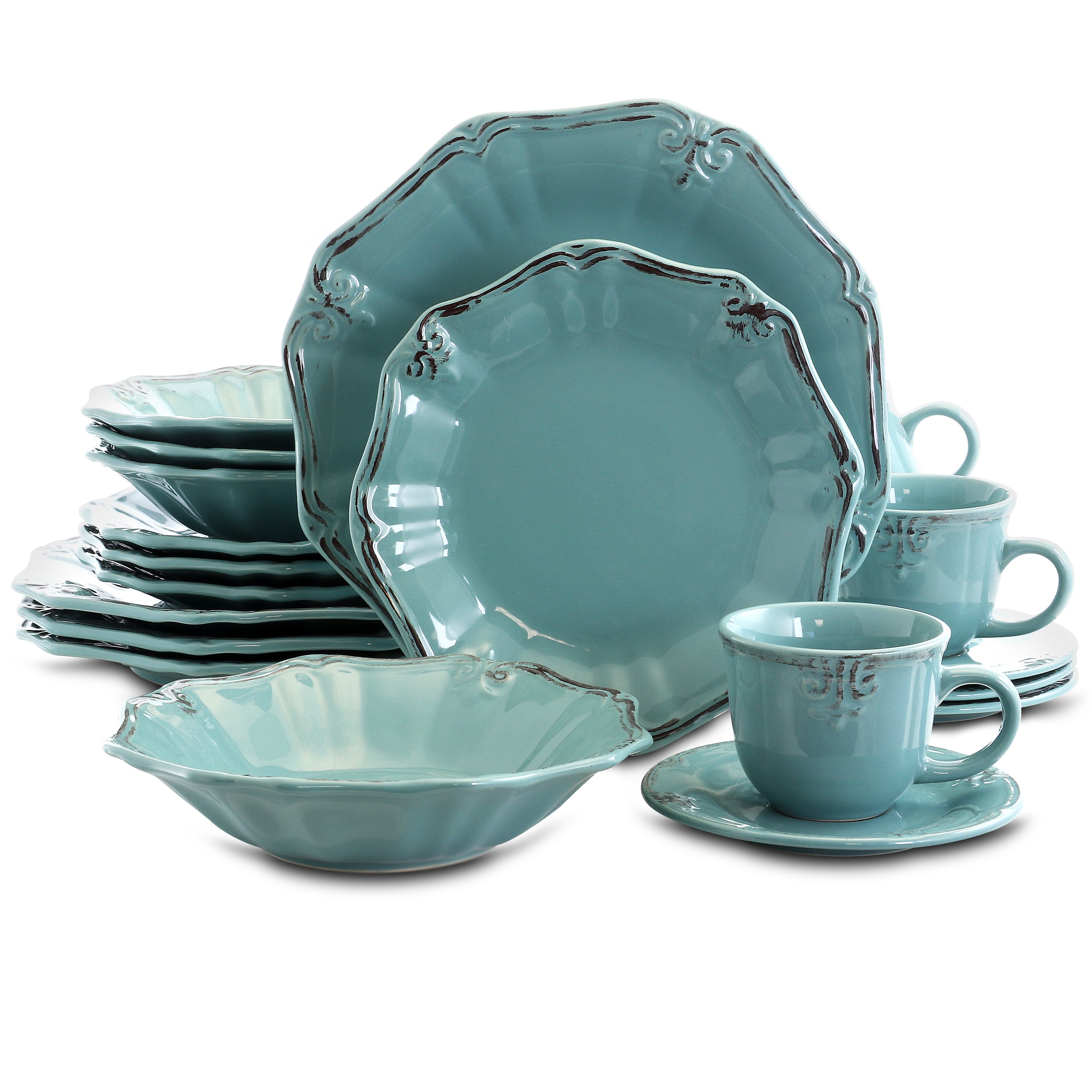 Elama - Fleur De Lys 20-Piece Dinnerware Set - Turquoise price history on PriceWatchPro