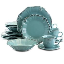 Elama - Fleur De Lys 20-Piece Dinnerware Set - Turquoise