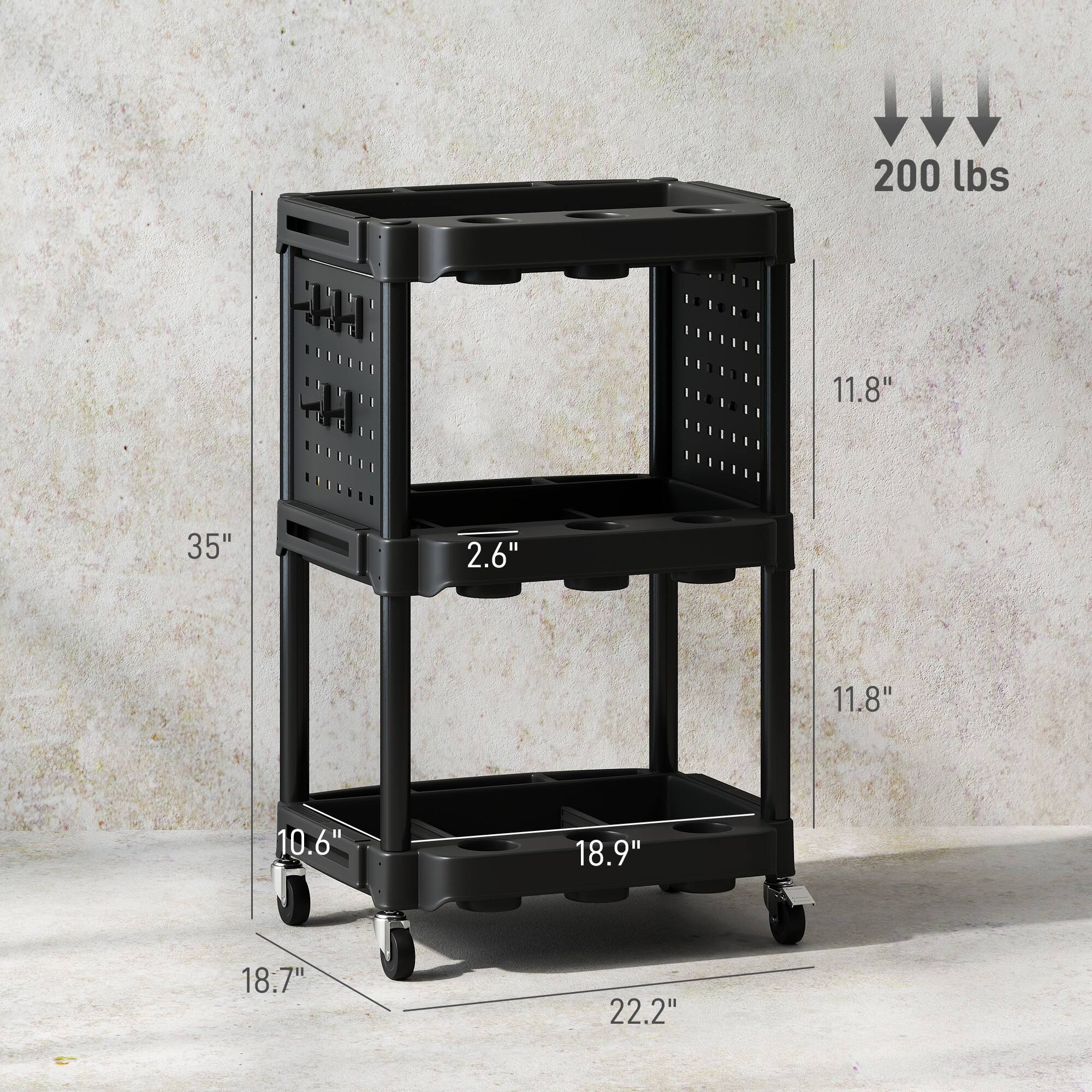 200 lbs, 35", 2.6", 11.8", 11.8", 10.6", 18.9", 18.7", 22.2"