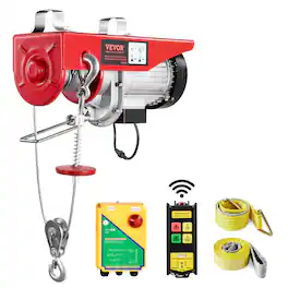 VEVOR - Electric Hoist, 1320 lbs Lifting Capacity, 1150W 110V Electric Steel Wire Winch with Wireless Remote Control - Red;Silver