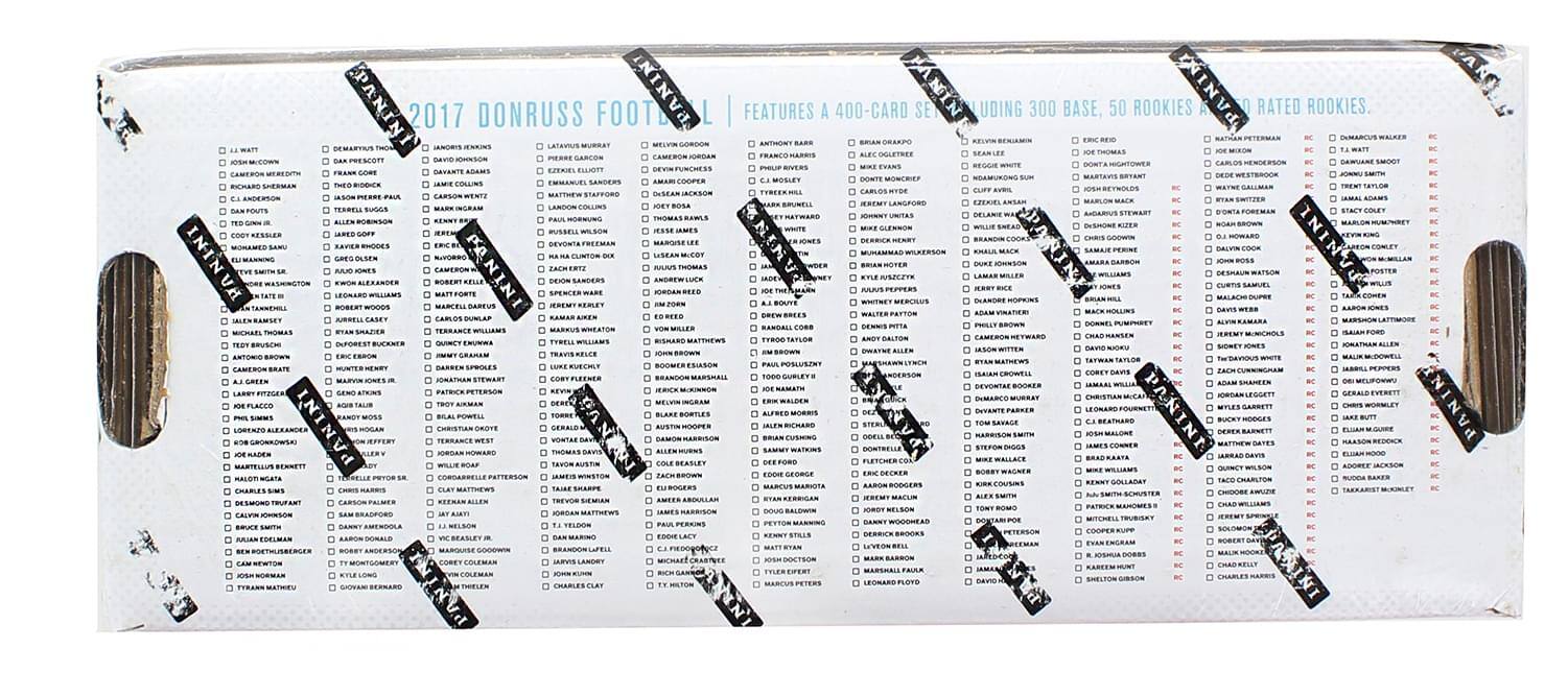 2017 DONRUSS FOOTBALL  
FEATURES A 400-CARD SET INCLUDING 300 BASE CARDS, 50 ROOKIES, AND RATED ROOKIES.

- L. BRYANT
- R. HARRIS
- J. HARRIS
- M. HARRIS
- J. HARRIS
- J. HARRIS
- J. HARRIS
- J. HARRIS
- J. HARRIS
- J. HARRIS
- J. HARRIS
- J. HARRIS
- J. HARRIS
- J. HARRIS
- J. HARRIS
- J. HARRIS
- J. HARRIS
- J. HARRIS
- J. HARRIS
- J. HARRIS
- J. HARRIS
- J. HARRIS
- J. HARRIS
- J. HARRIS
- J. HARRIS
- J. HARRIS
- J. HARRIS
- J. HARRIS
- J. HARRIS
- J. HARRIS
- J.