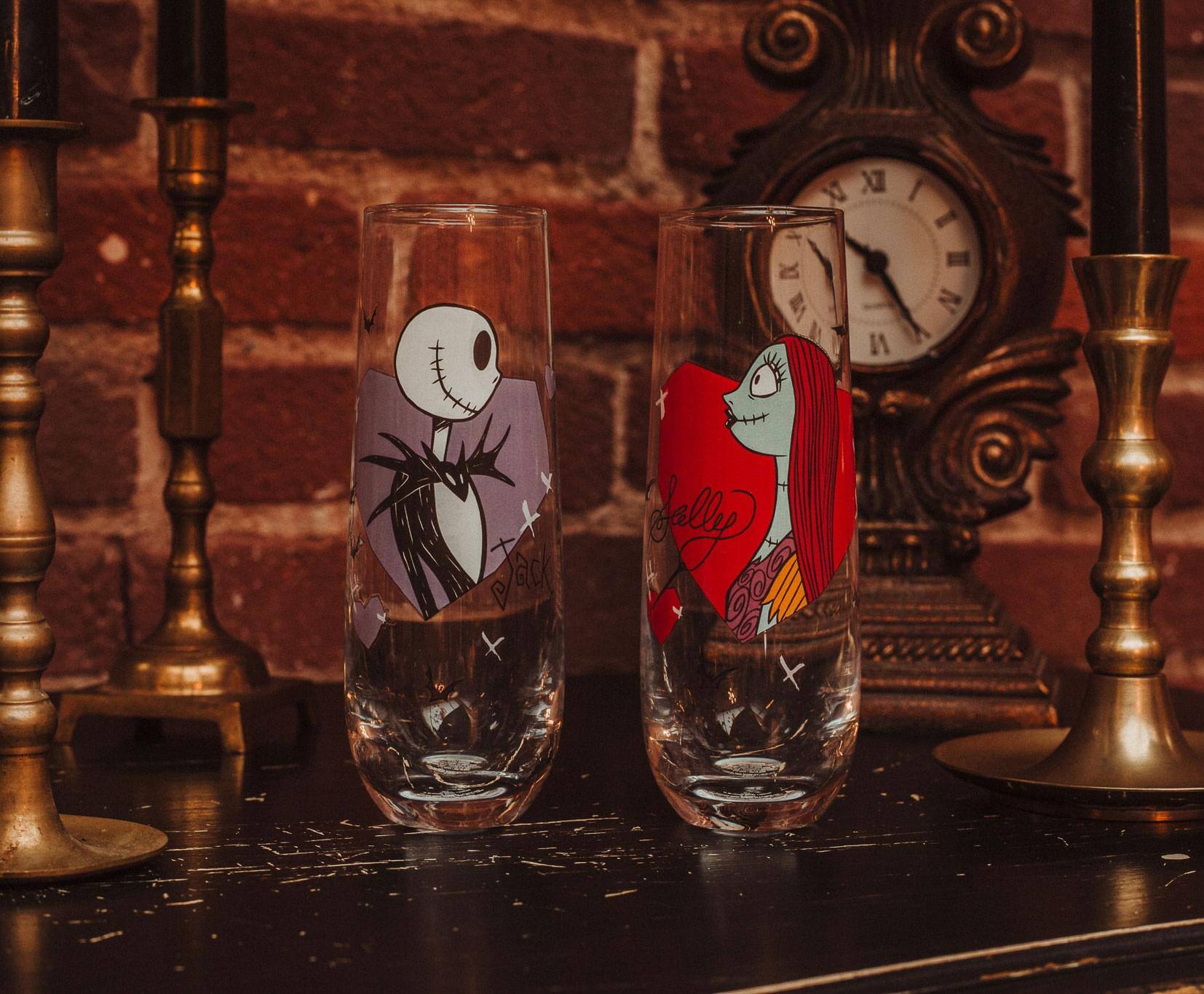 Alt View 2. Disney - Disney The Nightmare Before Christmas Jack and Sally Fluted Glassware | Set of 2 - Red.