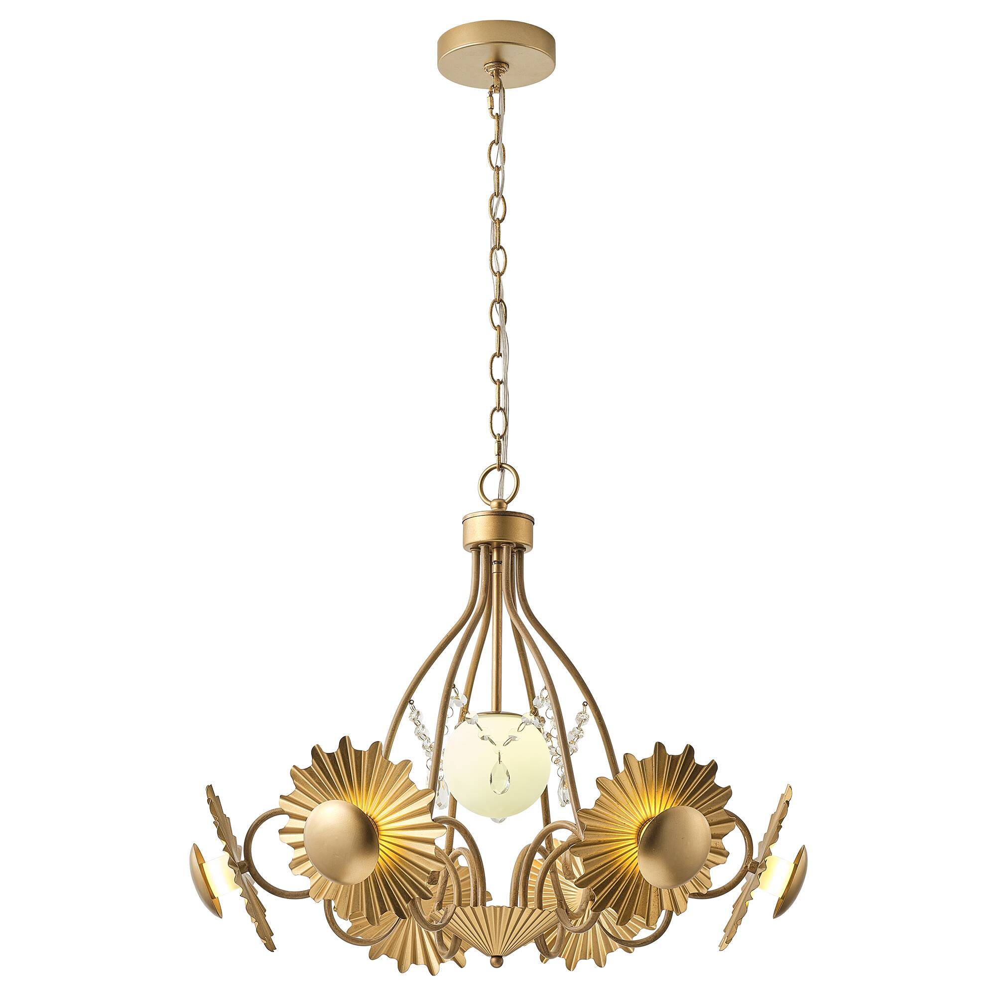 Alt View 5. Parrot Uncle - 26" Antique Gold Mid-Century Glam Sunburst LED Chandelier with Frosted Glass Globes - Gold.