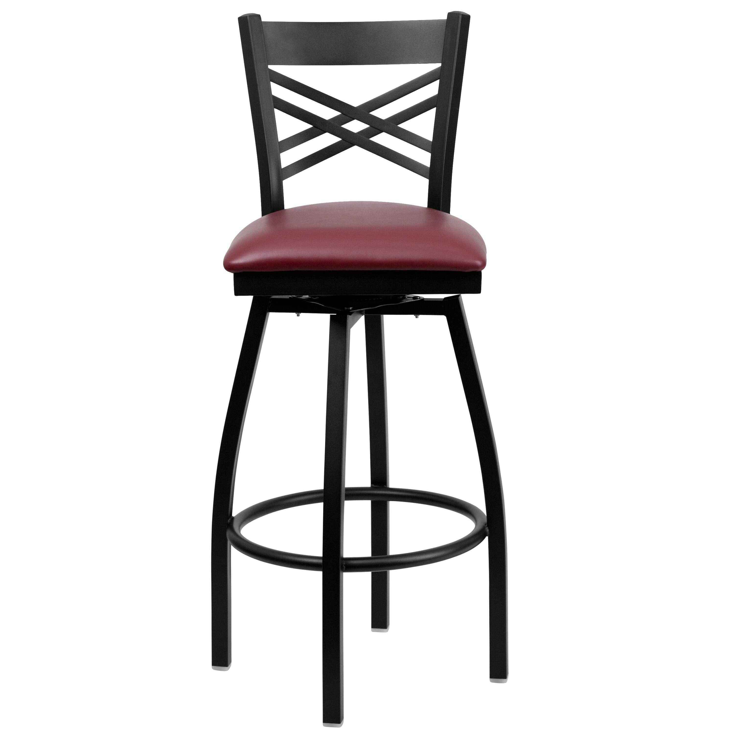 Alt View 5. Emma + Oliver - "X" Back Swivel Metal Restaurant Dining Barstool - Burgundy Vinyl Seat/Black Metal Frame.