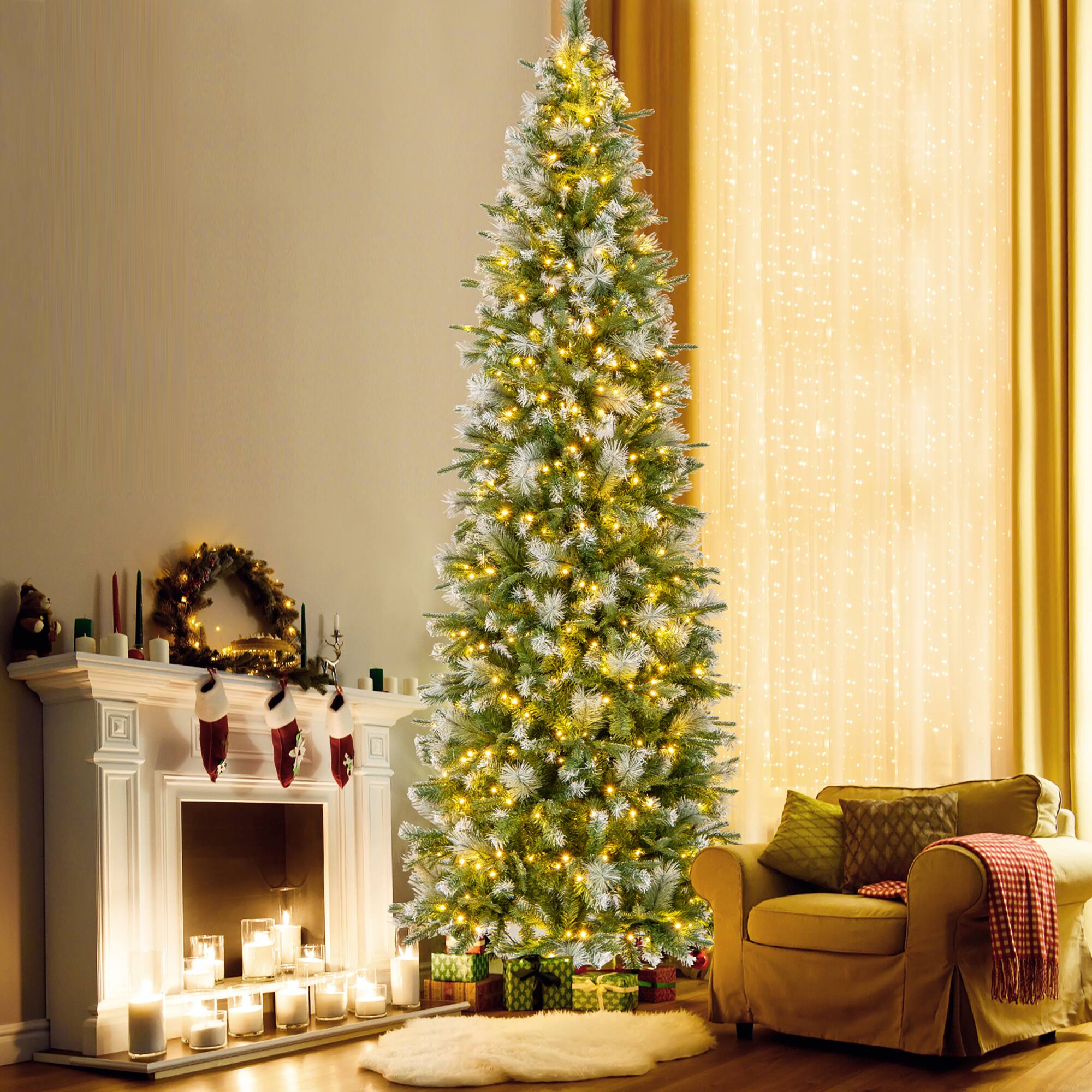 Alt View 3. Gymax - Gymax 9 FT Pre-Lit Artificial Christmas Tree w/ 1228 Frosted Tips 470 LED Lights - Green, White.