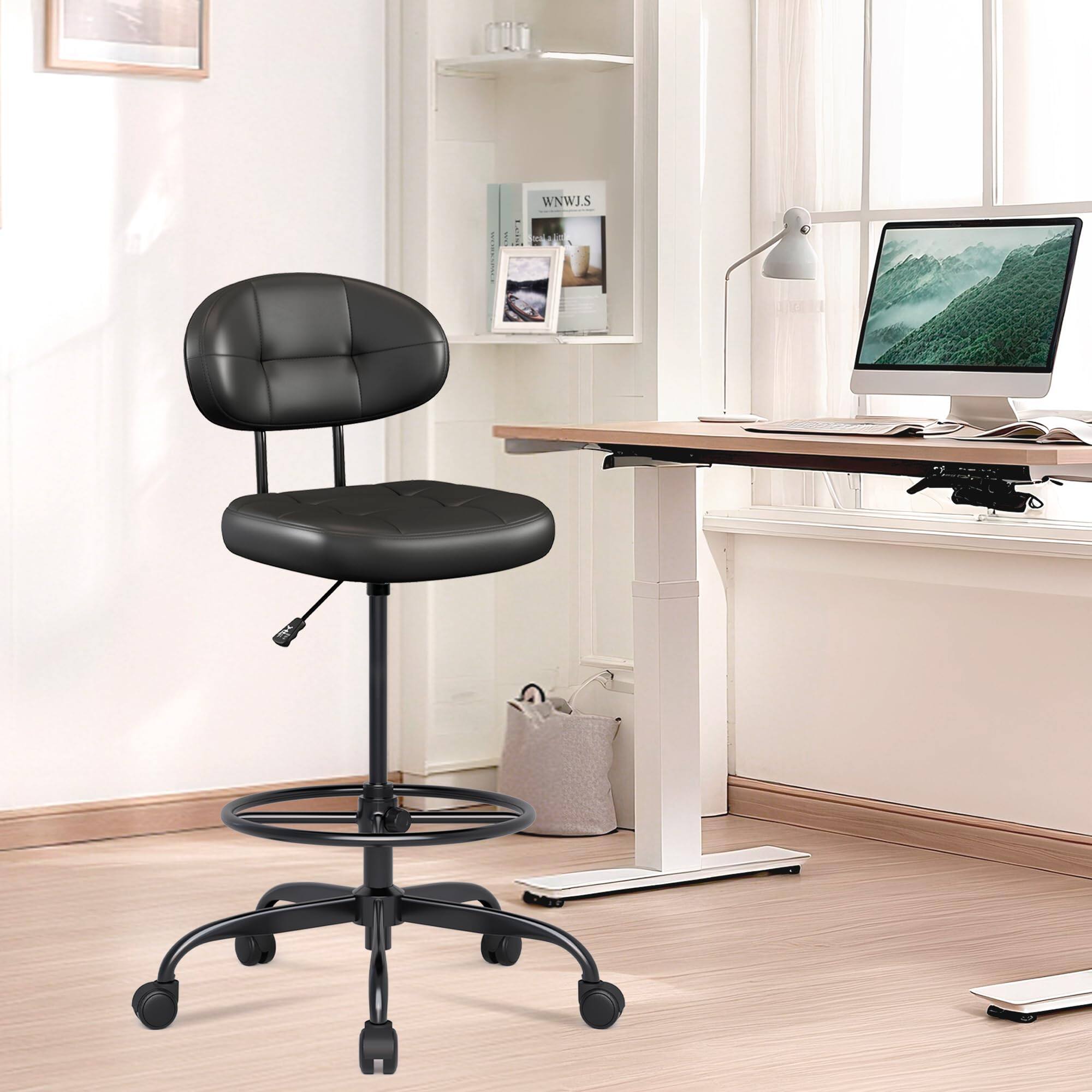 Angle. Dazzed Corner - Black Drafting Chair Without Arms, Adjustable Height Office Chair with Footrest Ring - Black.