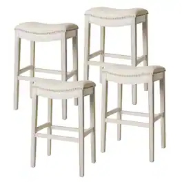 Maven Lane - Adrien Saddle Bar Stool Finish w/ Natural Fabric Upholstery, Set of 4 - White Oak