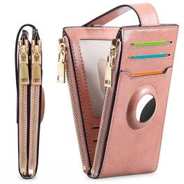 Jadie Link - Air-tag Womens Wallet Genuine Leahter Bifold Credit Card Holder Built-in Integrated Case Built-in Case Air-TagCombining - AD-Pink