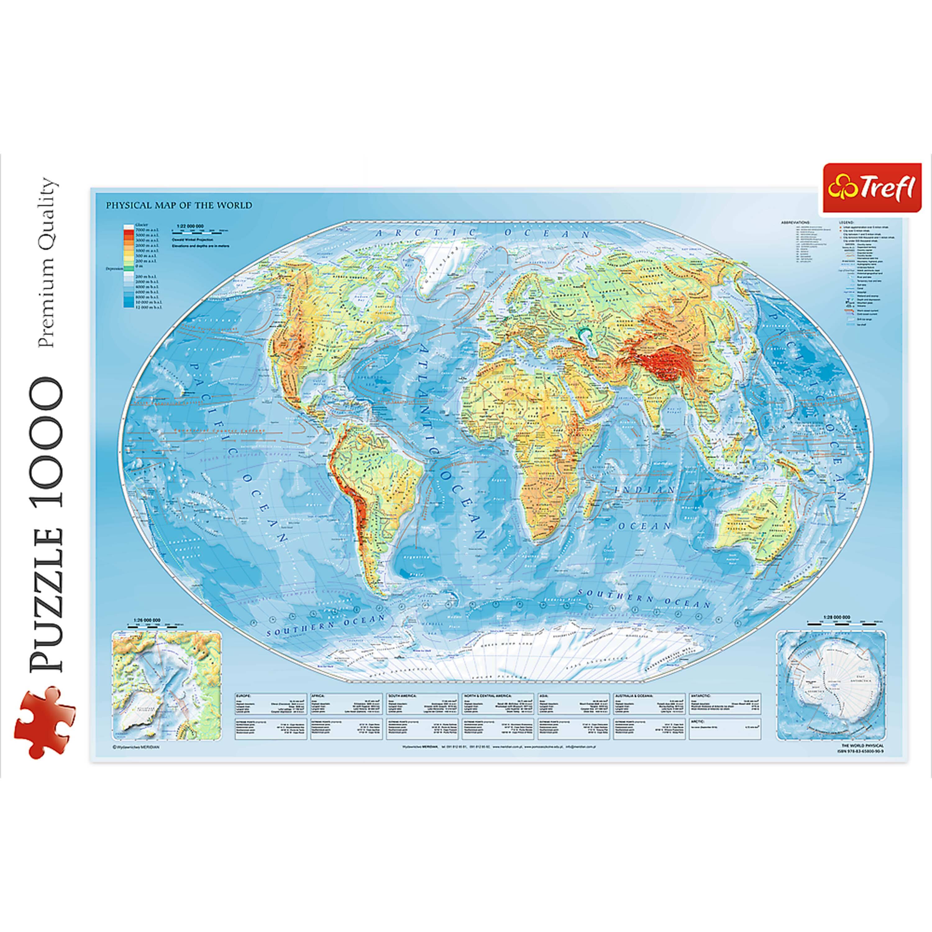 Quality Premium 1000 Puzzle Physical Map of the World

- Arctic Ocean
- Pacific Ocean
- Indian Ocean
- Southern Ocean
- Atlantic Ocean

Trefl