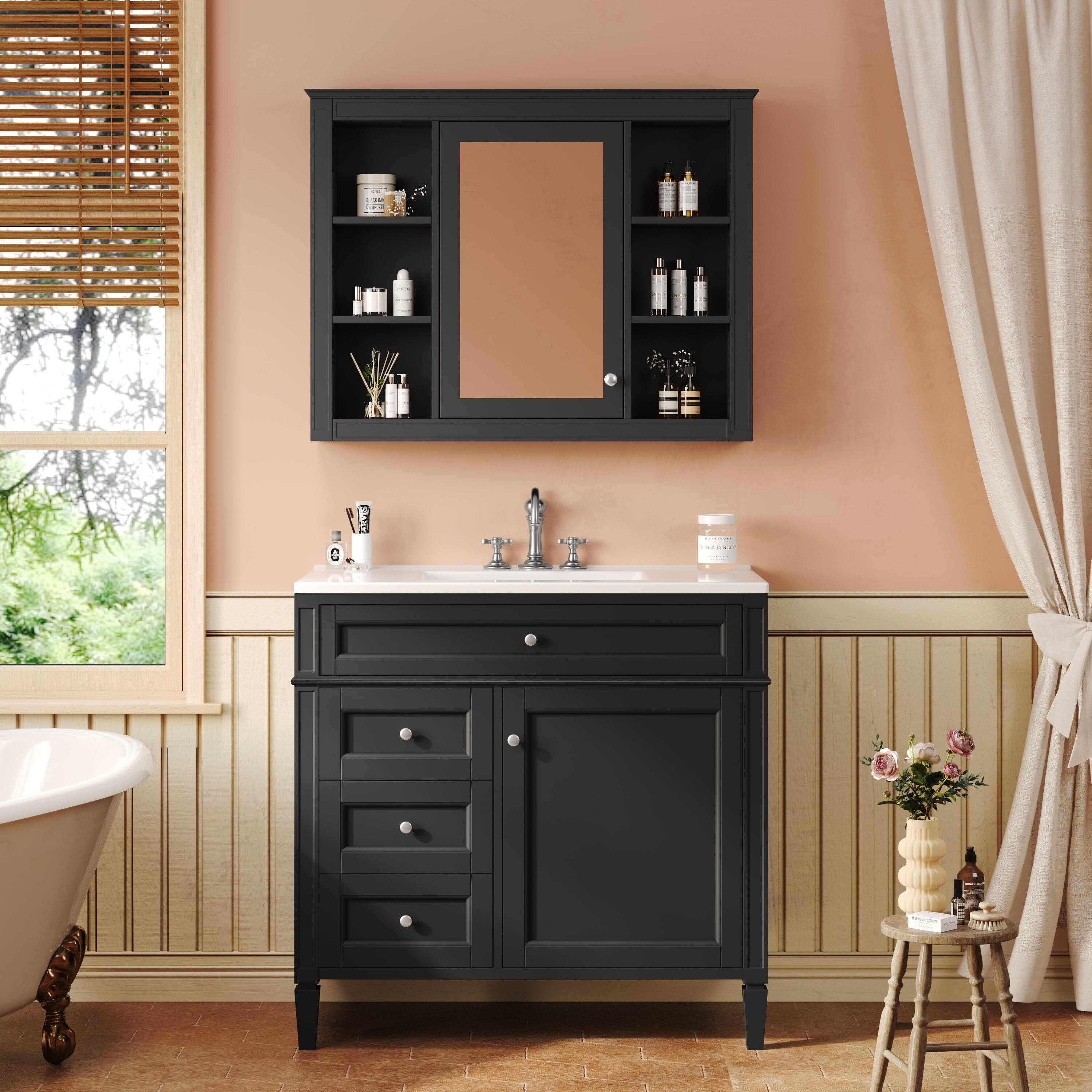 Alt View 1. Boyel Living - 36 Inch Modern Bathroom Vanity Set with Medicine Cabinet Ceramic Sink Black - Black.