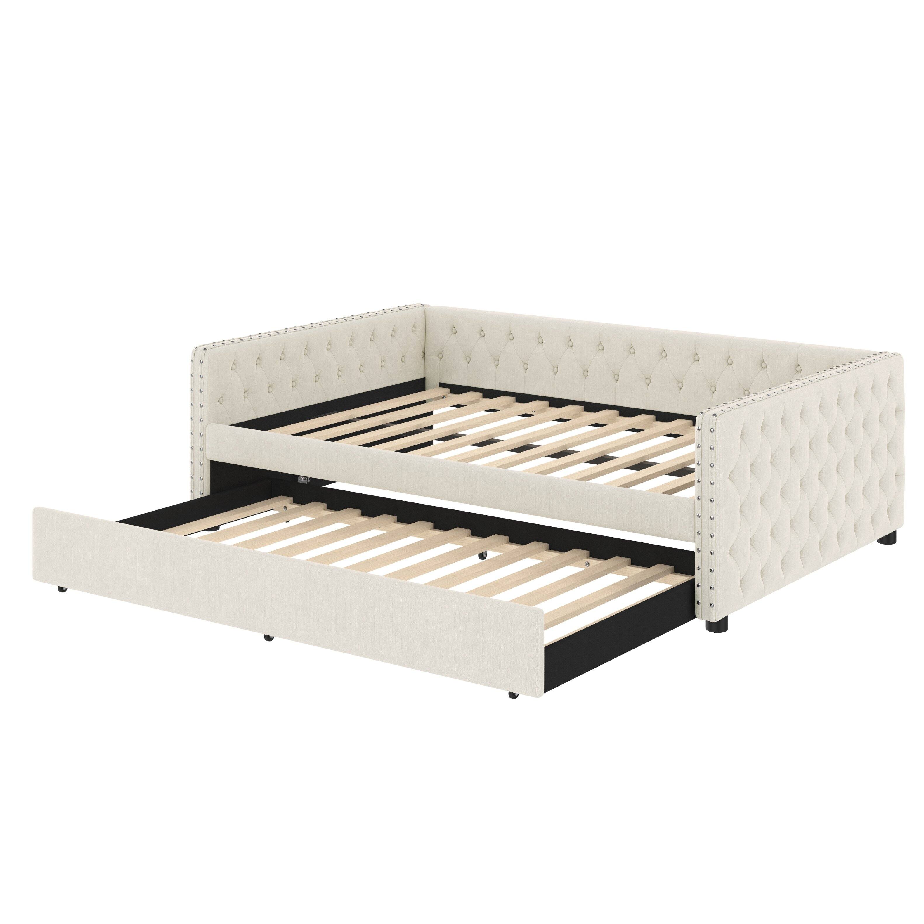 Alt View 7. Tiramisubest - Full Size Daybed, Upholstered Tufted Sofa Bed with Trundle,  Full Daybed with Twin Trundle - Ivory.