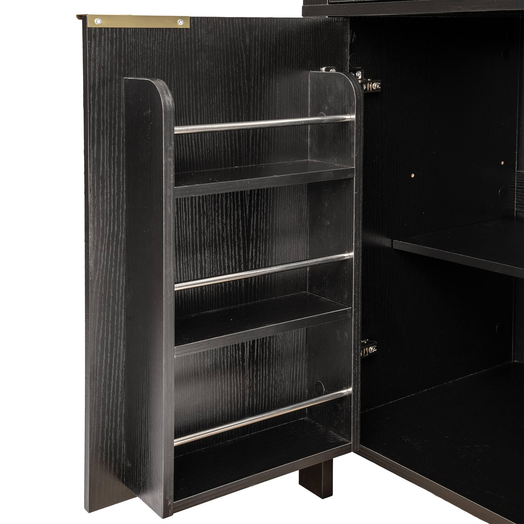 Alt View 7. Spaco - Spaco 71" Arched Pantry Cabinet with Glass Door, Adjustable Shelves Hidden Drawer, Fluted Display Storage for Kitchen - Black.