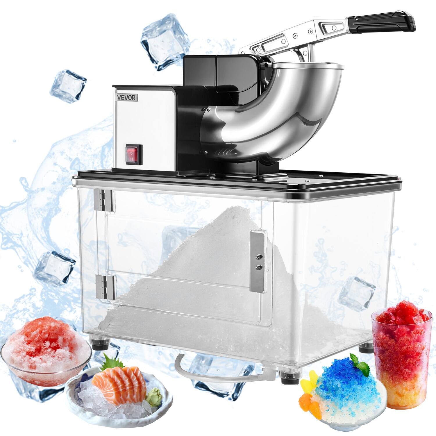 Front. VEVOR - Commercial Ice Crusher 661LBS/H,350W Electric Snow Cone Machine with 4 Blades,2000RPM Stainless Steel Shaved Ice Machine - Red.